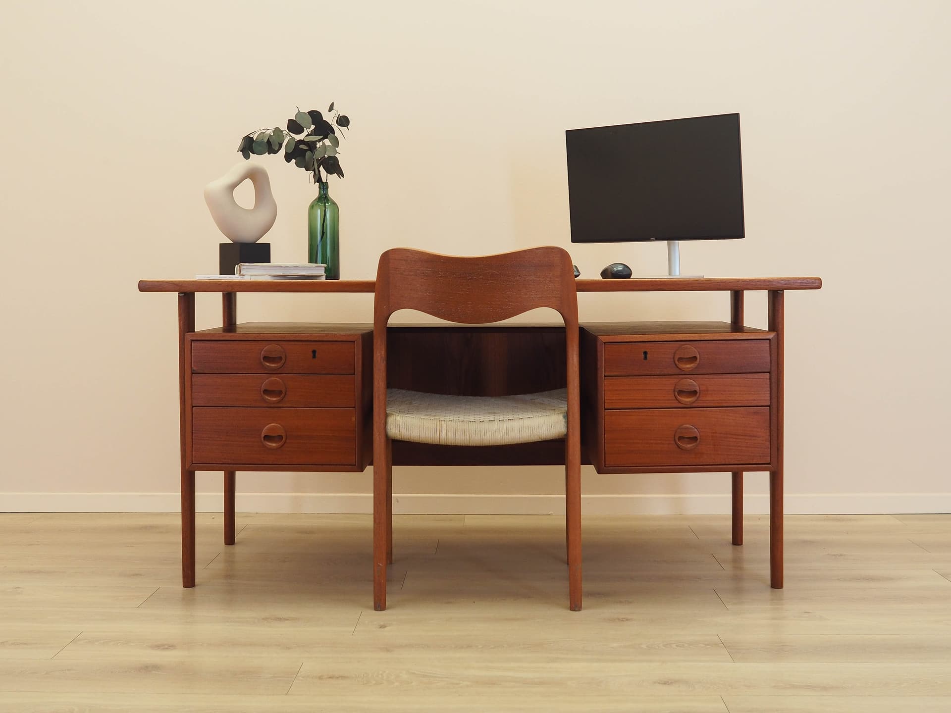Desk, brown teak, by K. Kristiansen, Denmark, 1970s. - 345489
