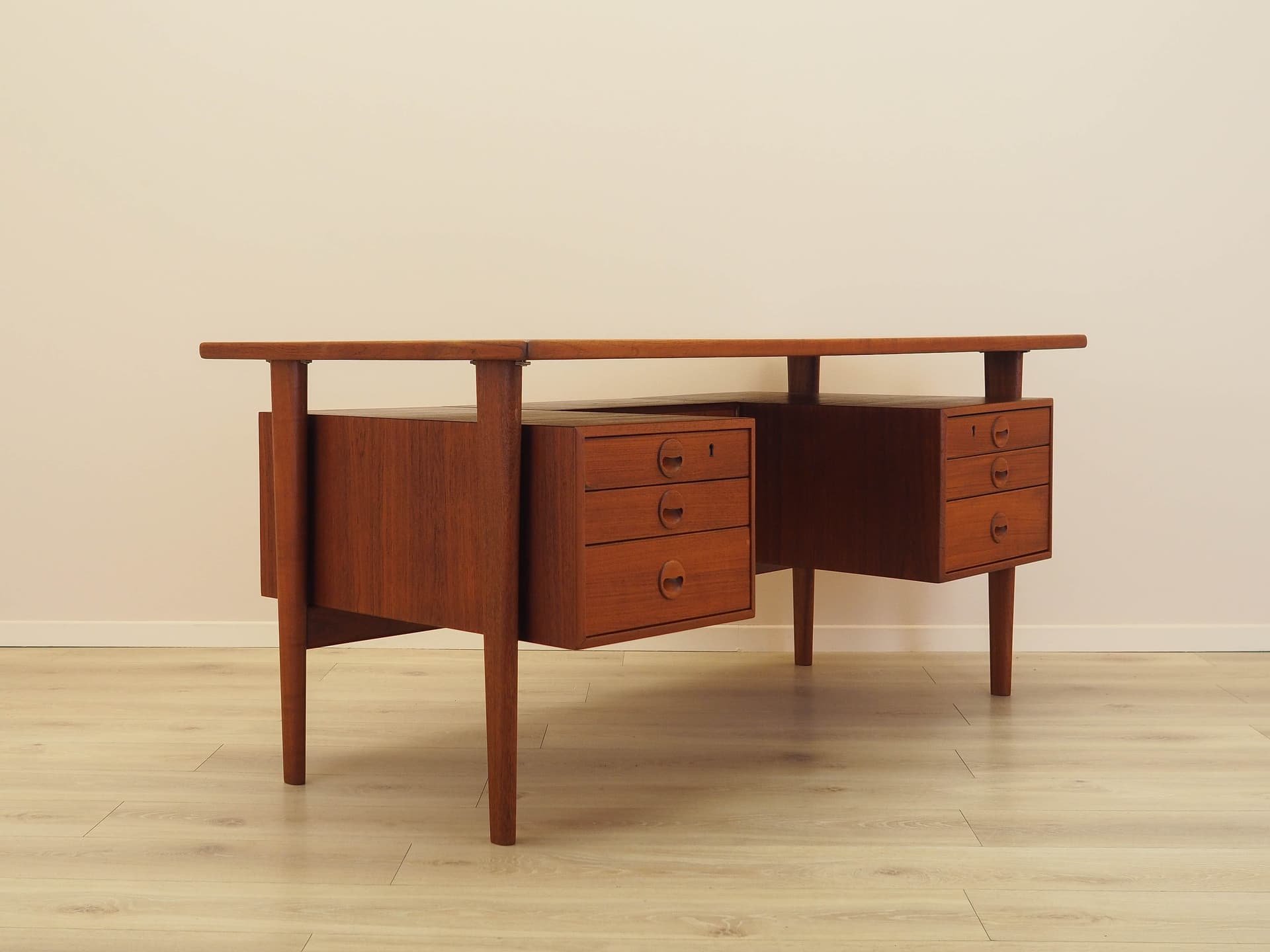 Desk, brown teak, by K. Kristiansen, Denmark, 1970s. - 345496