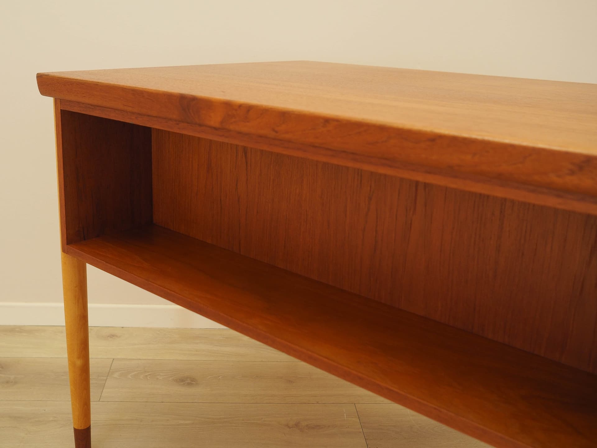 Desk, brown teak, beige beech, Denmark, 1970s. - 345532