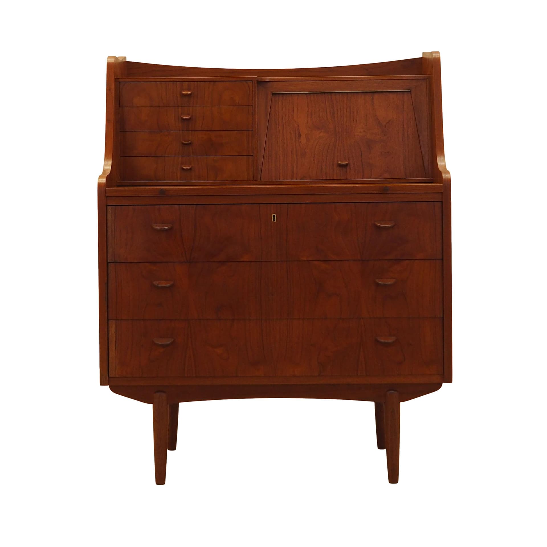 Secretary desk, brown teak, AG Spejl Kobberbeskyttet, Denmark, 1970s.