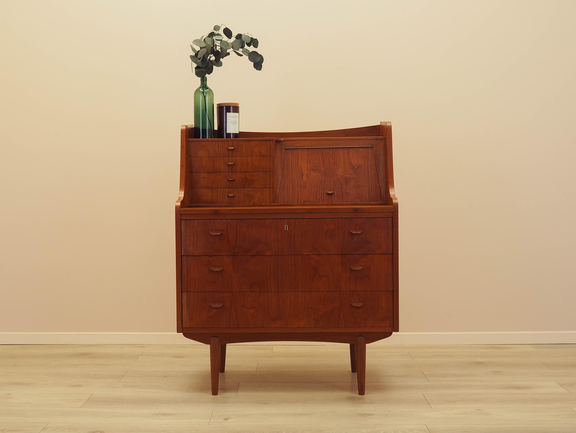 Secretary desk, brown teak, AG Spejl Kobberbeskyttet, Denmark, 1970s. - 345558