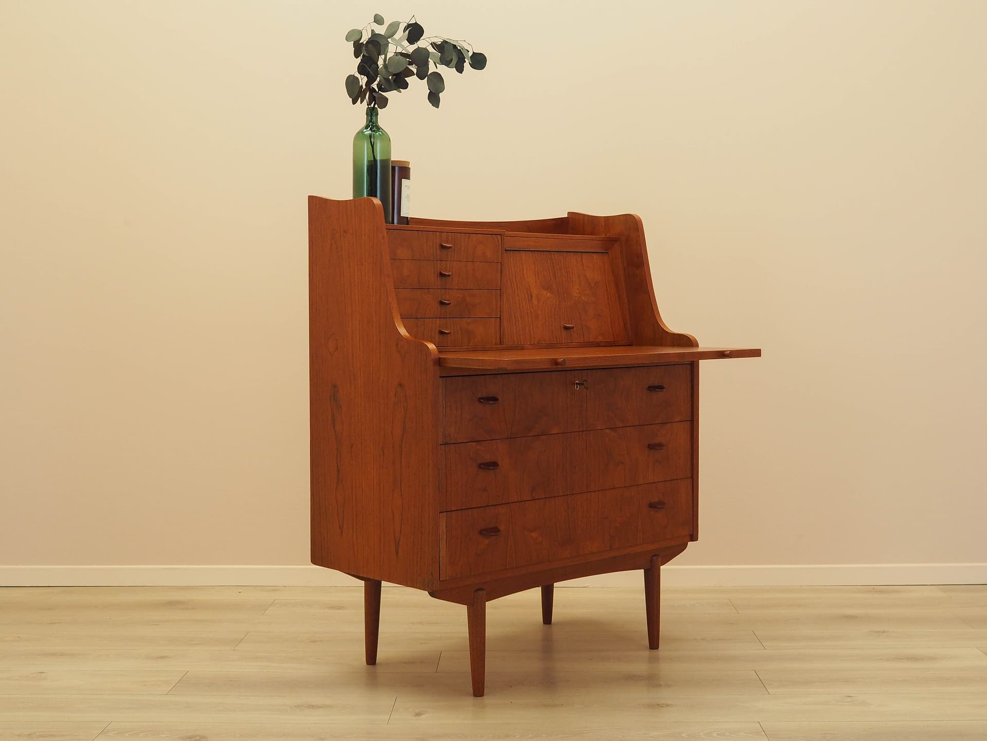 Secretary desk, brown teak, AG Spejl Kobberbeskyttet, Denmark, 1970s. - 345561
