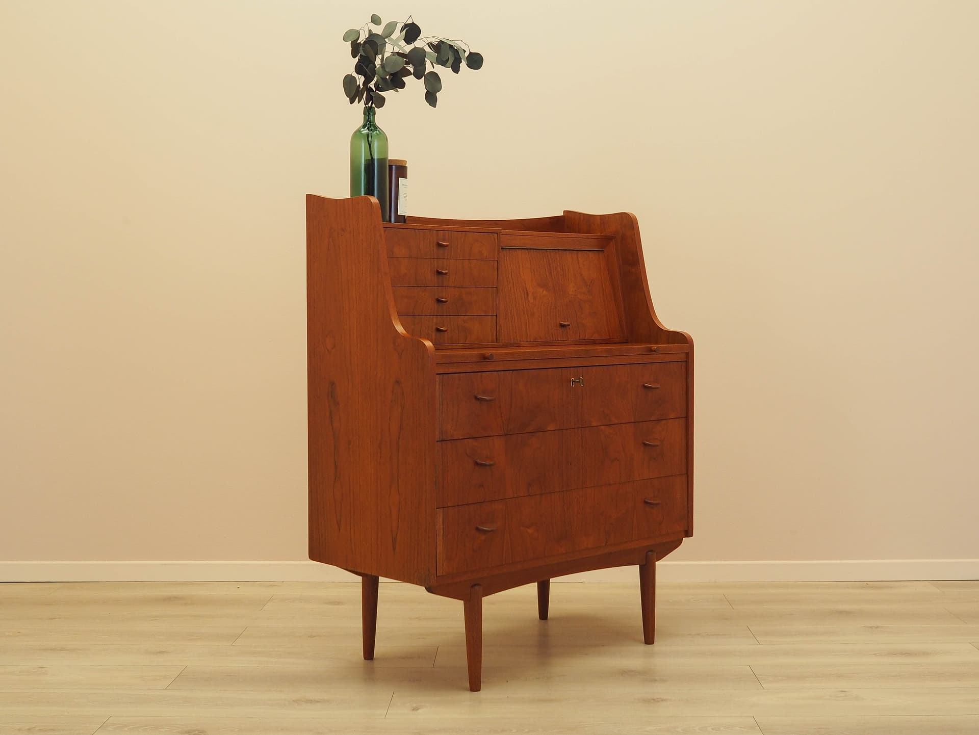 Secretary desk, brown teak, AG Spejl Kobberbeskyttet, Denmark, 1970s. - 345560