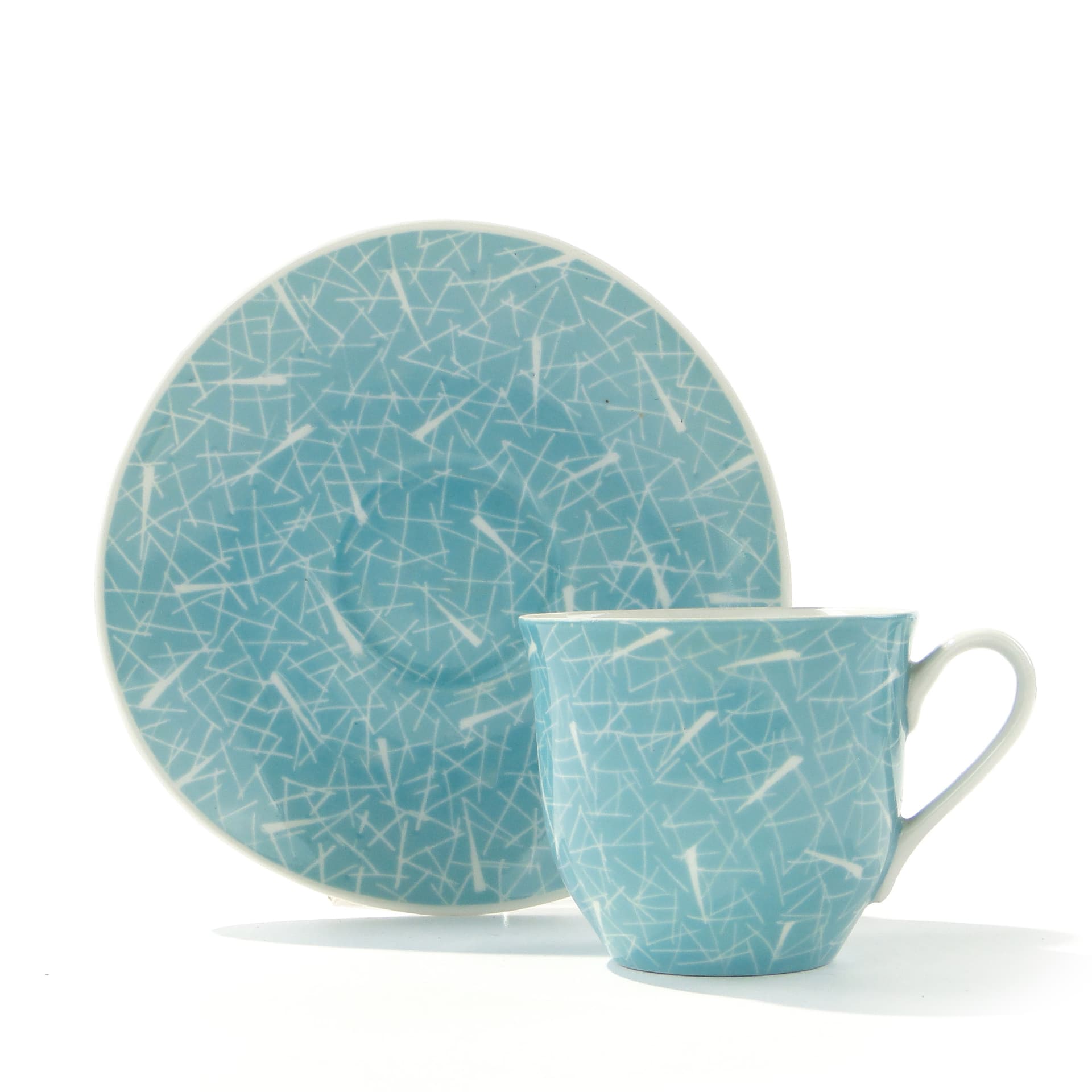 Zestaw do kawy, porcelana błękit, proj. L. Pokora, Polska, lata 50. - 345696