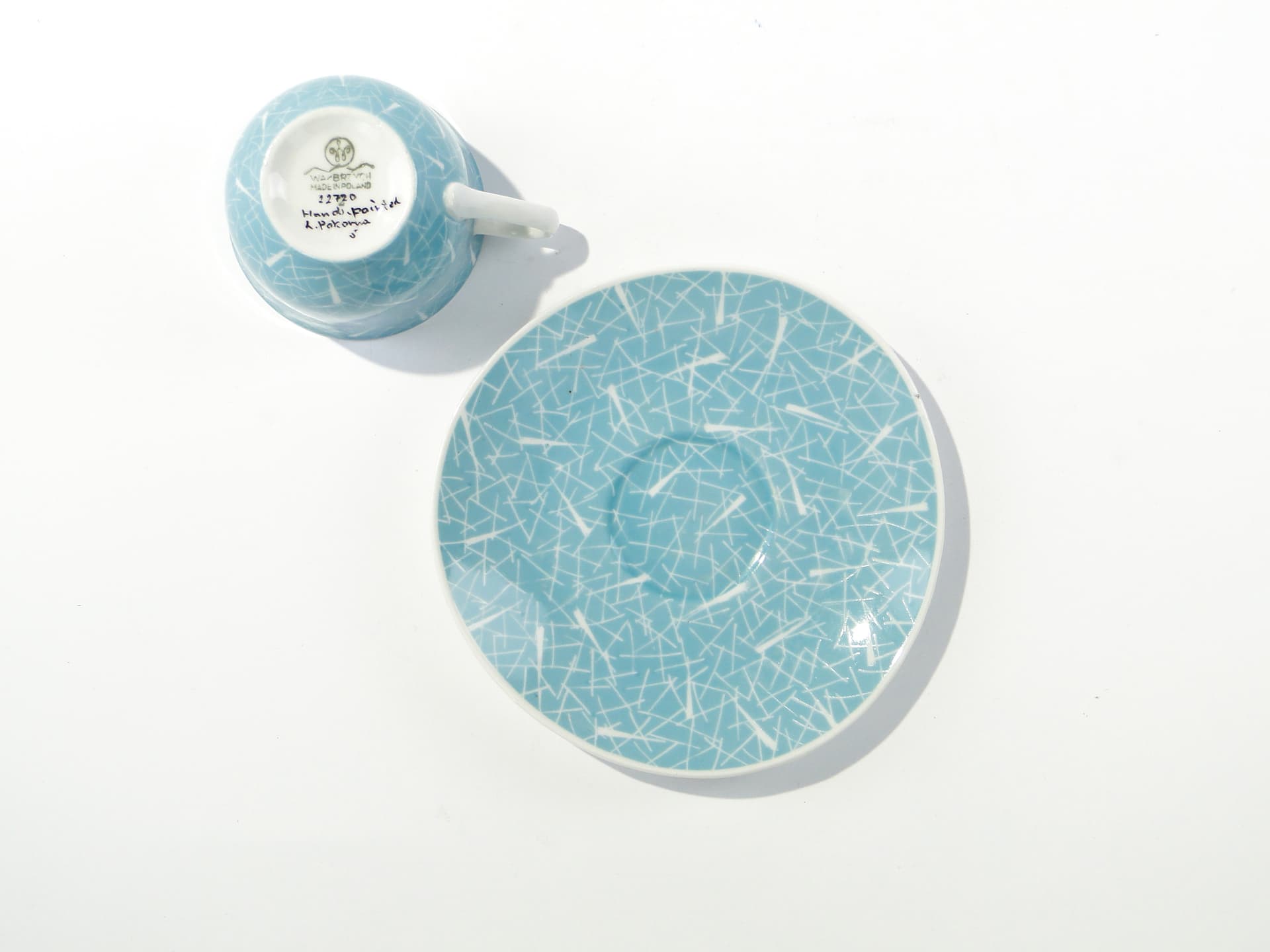Zestaw do kawy, porcelana błękit, proj. L. Pokora, Polska, lata 50. - 345688