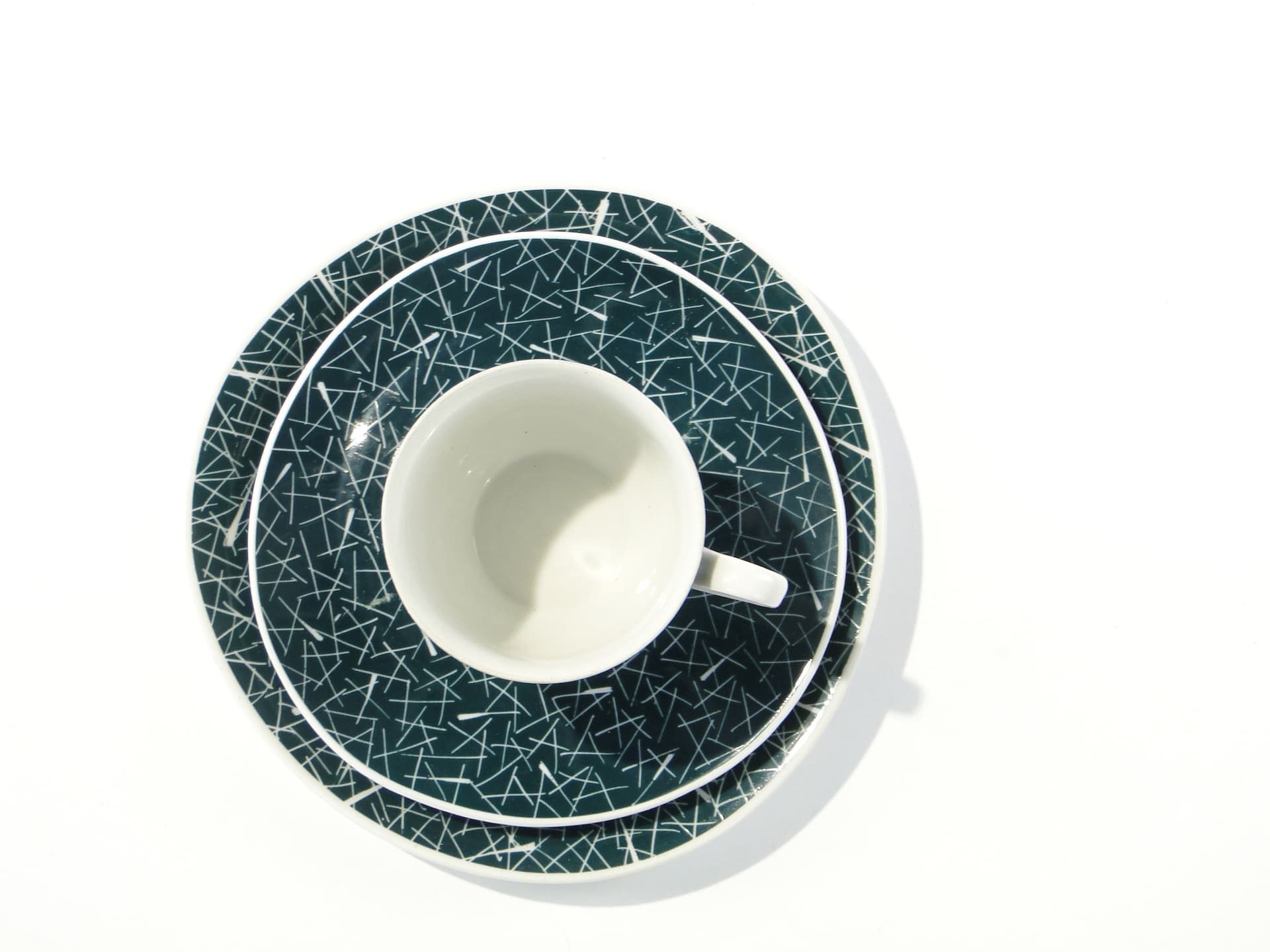 Zestaw śniadaniowy, grafitowy biały, porcelana, proj. L. Pokora, Polska, lata 50. - 345703