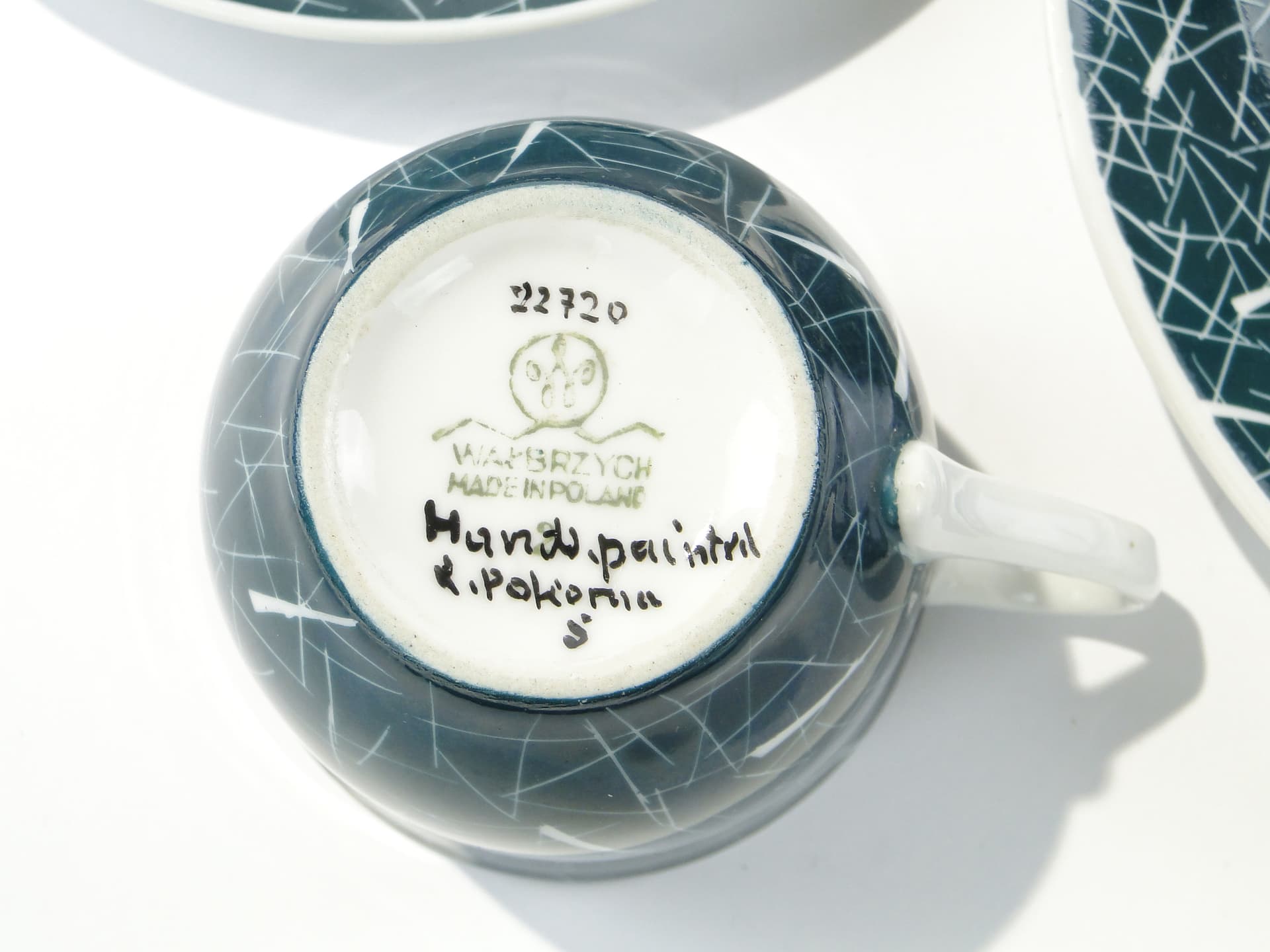 Zestaw śniadaniowy, grafitowy biały, porcelana, proj. L. Pokora, Polska, lata 50. - 345707