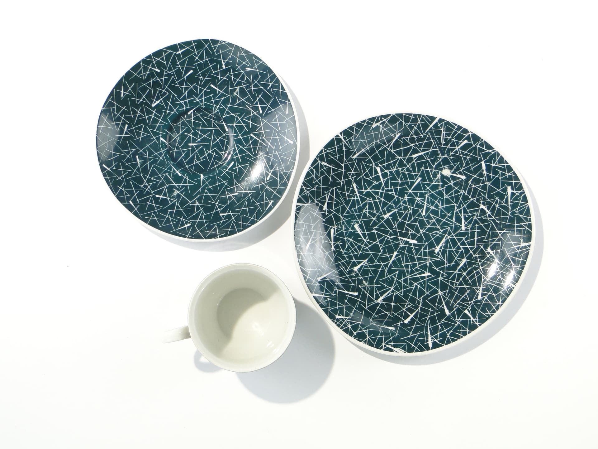 Zestaw śniadaniowy, grafitowy biały, porcelana, proj. L. Pokora, Polska, lata 50. - 345706