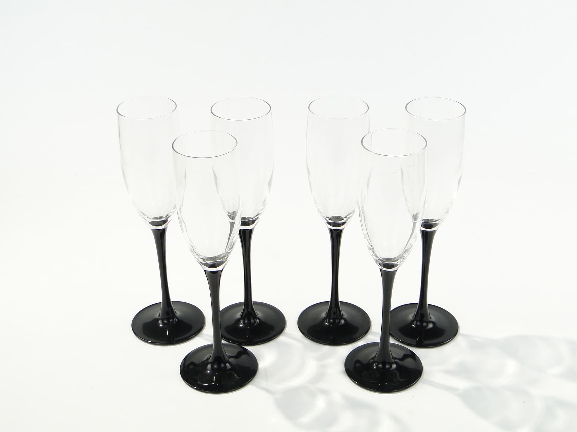 Set of champagne glasses, clear glass, black glass, Hortensja Glassworks, Poland, 1970s - 345710