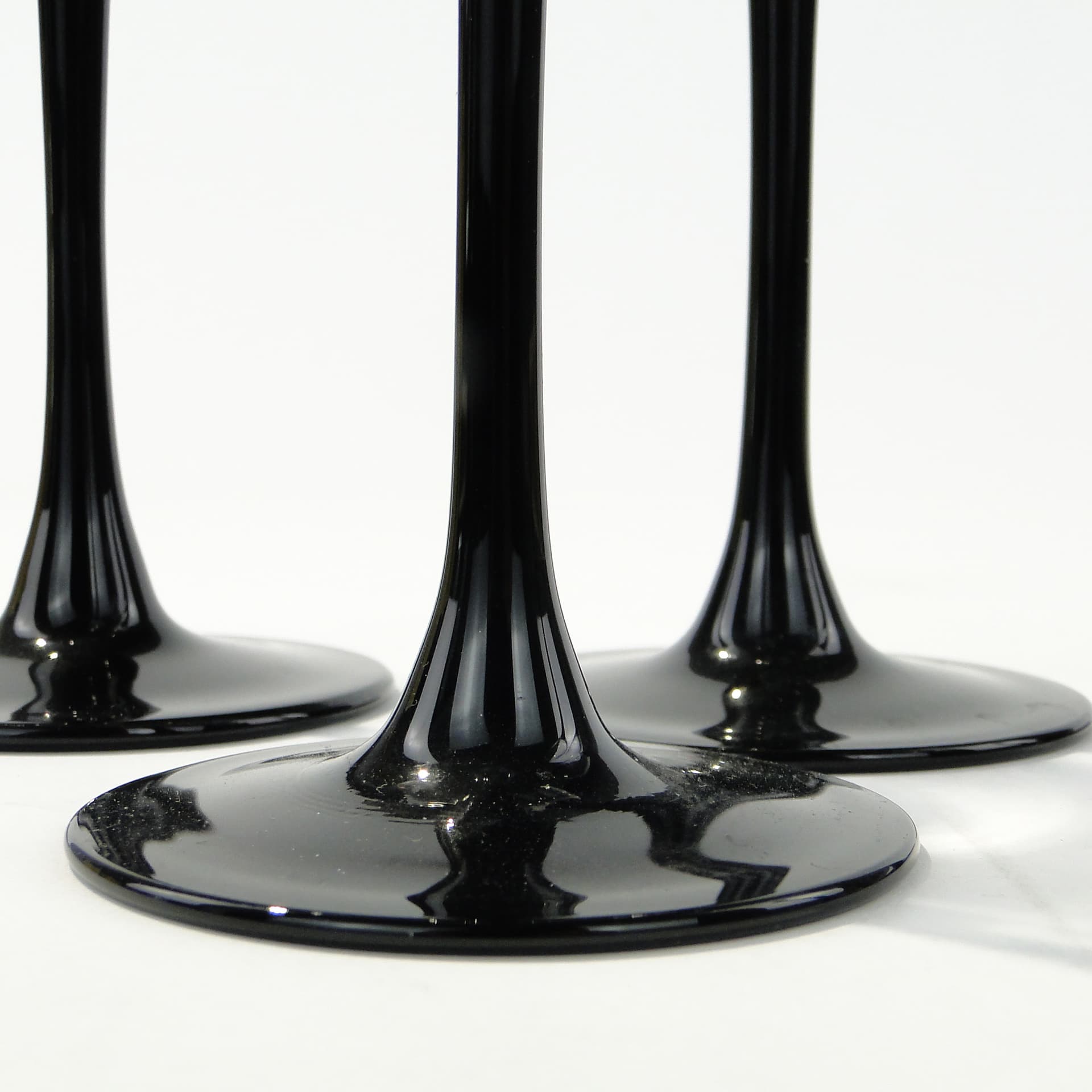Set of champagne glasses, clear glass, black glass, Hortensja Glassworks, Poland, 1970s - 345712