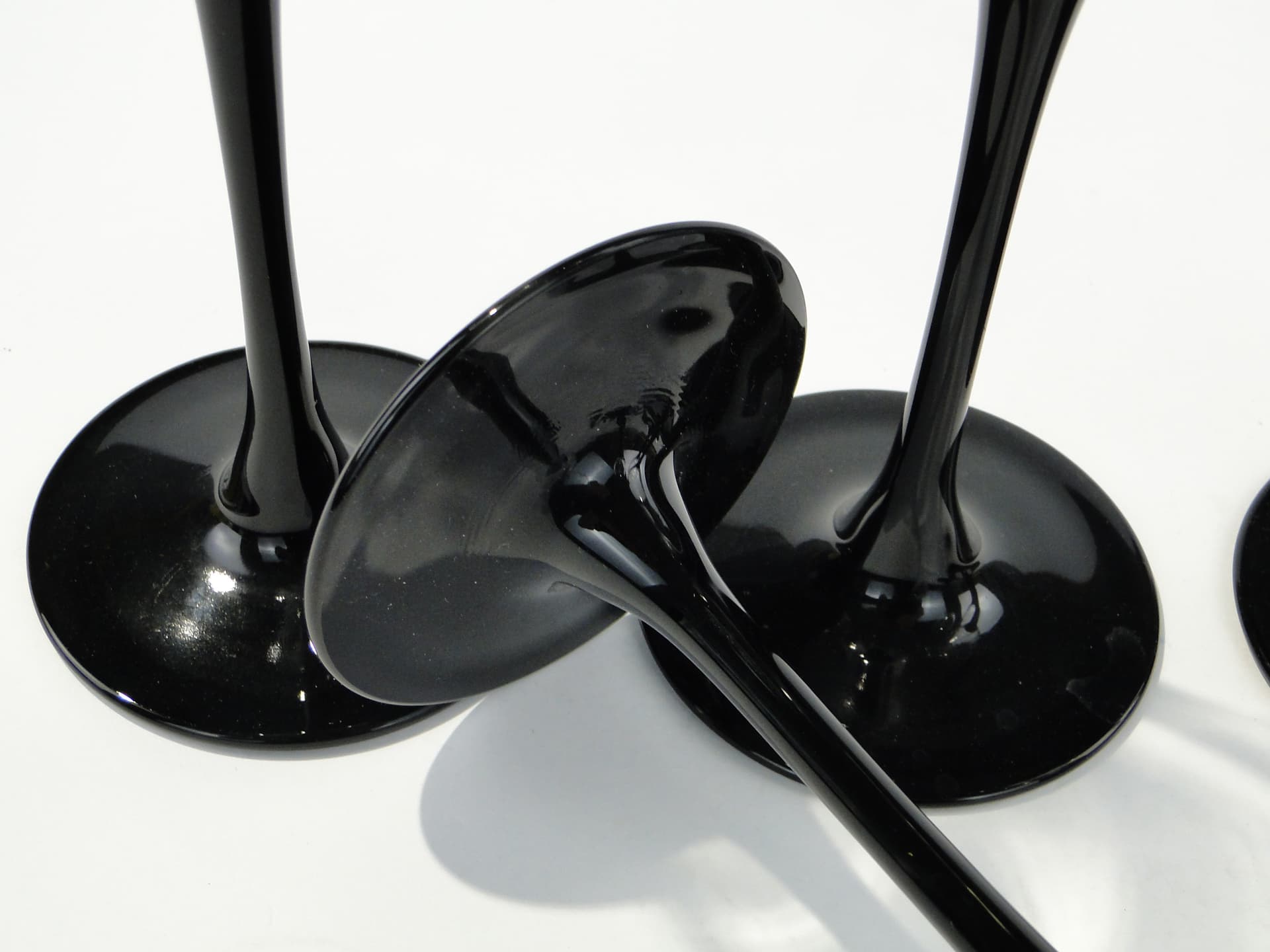Set of champagne glasses, clear glass, black glass, Hortensja Glassworks, Poland, 1970s - 345708