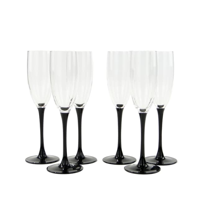 Set of champagne glasses, clear glass, black glass, Hortensja Glassworks, Poland, 1970s - DIMENSION