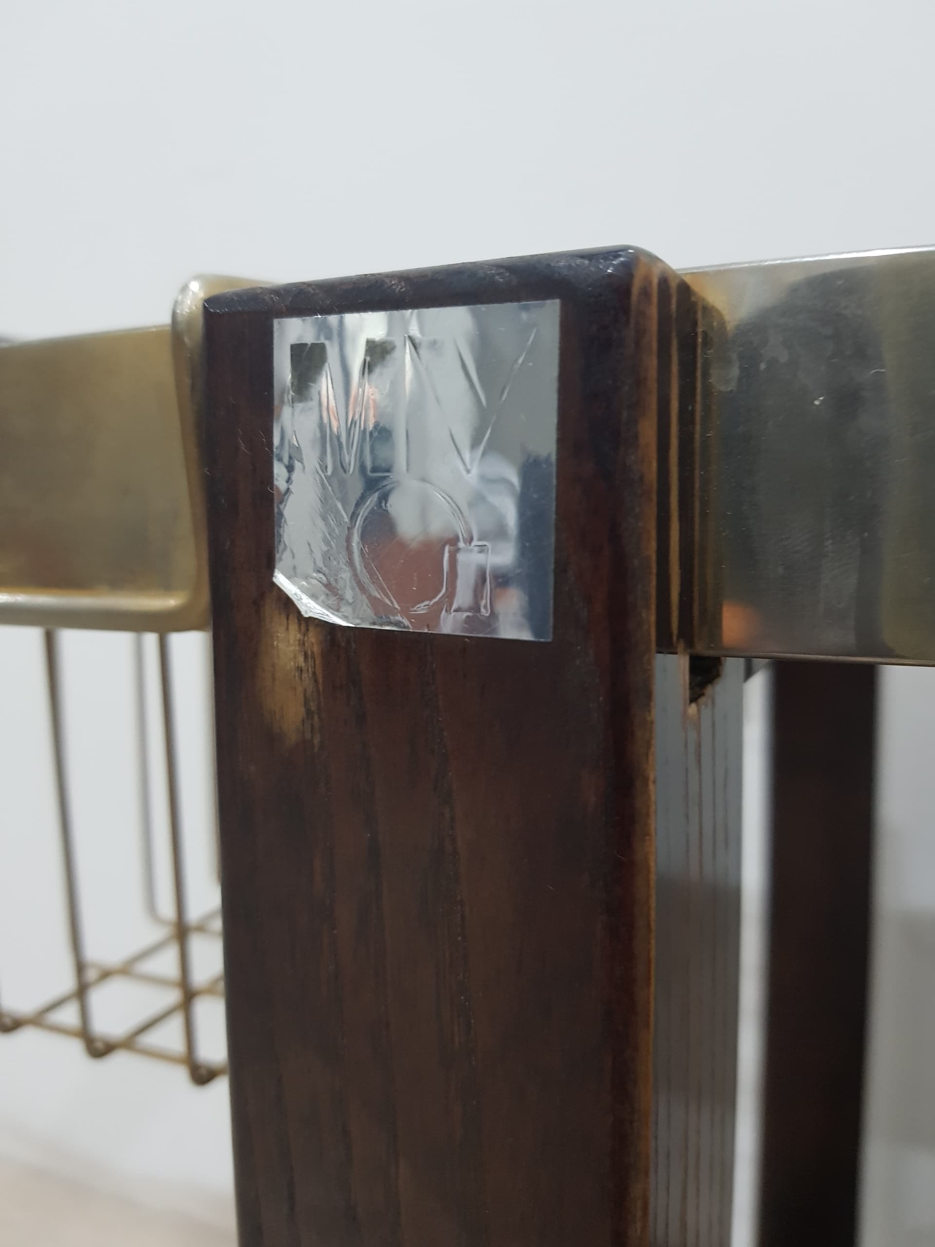 Vintage bar cart, France 1970s, oak brown, metal gold, - 345769