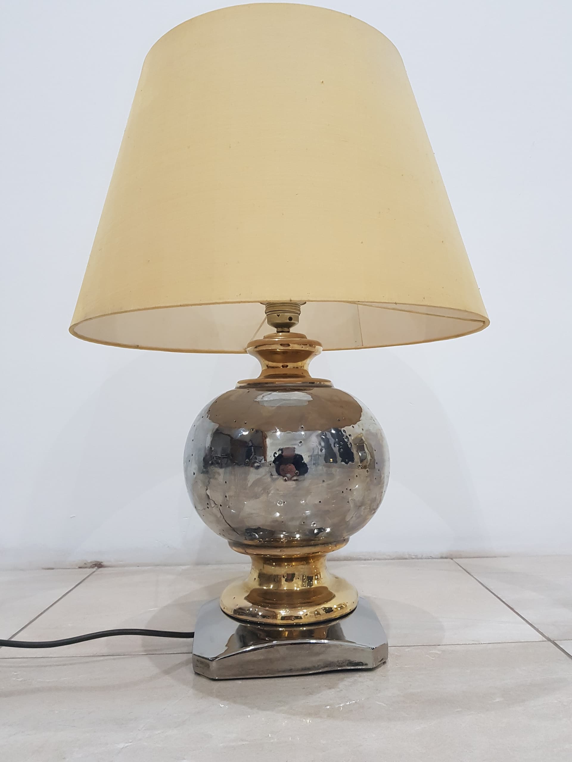 Vintage table lamp, silver, gold, ceramics, metal, Italy, 1960s - 345773