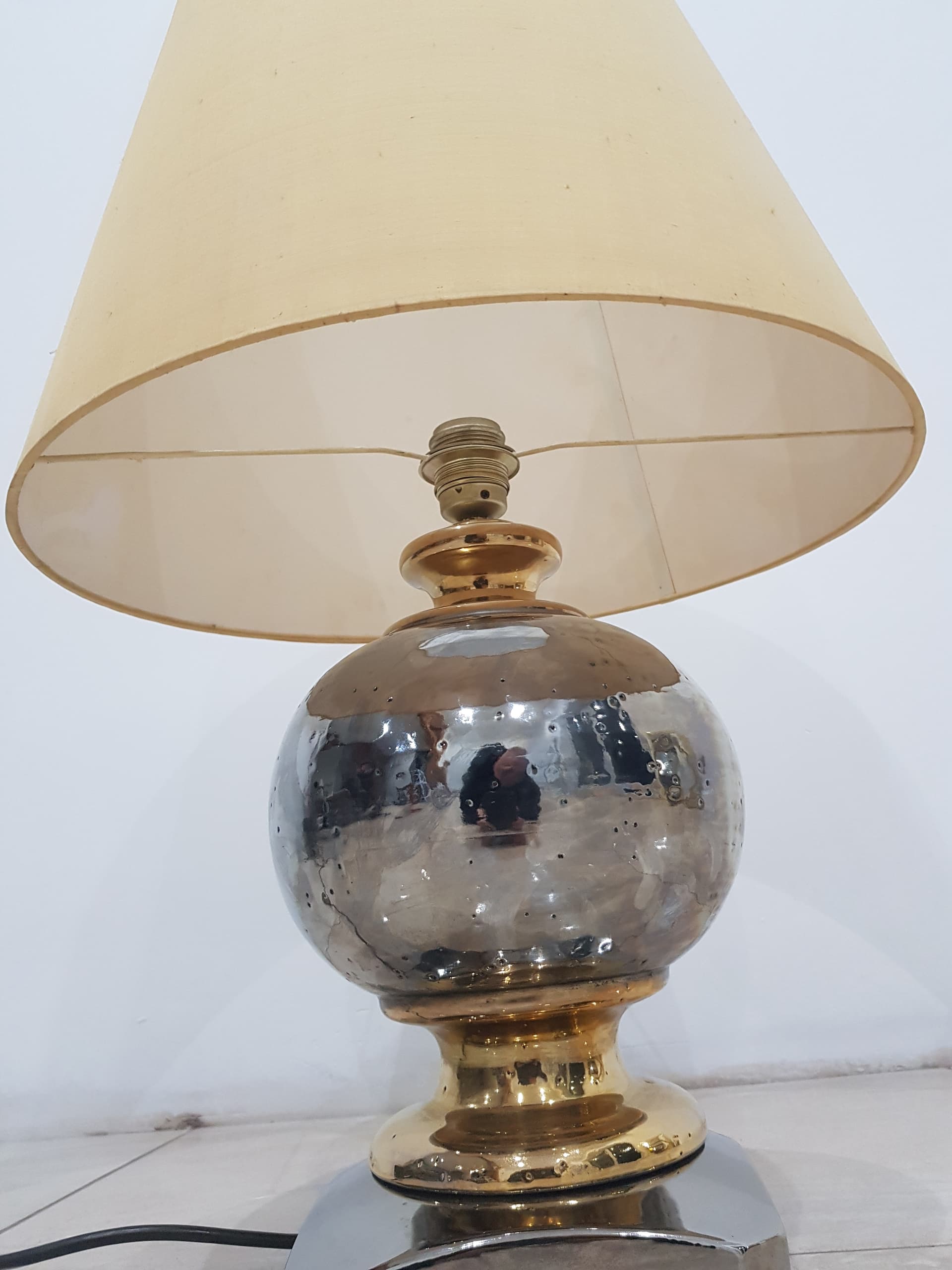 Vintage table lamp, silver, gold, ceramics, metal, Italy, 1960s - 345775
