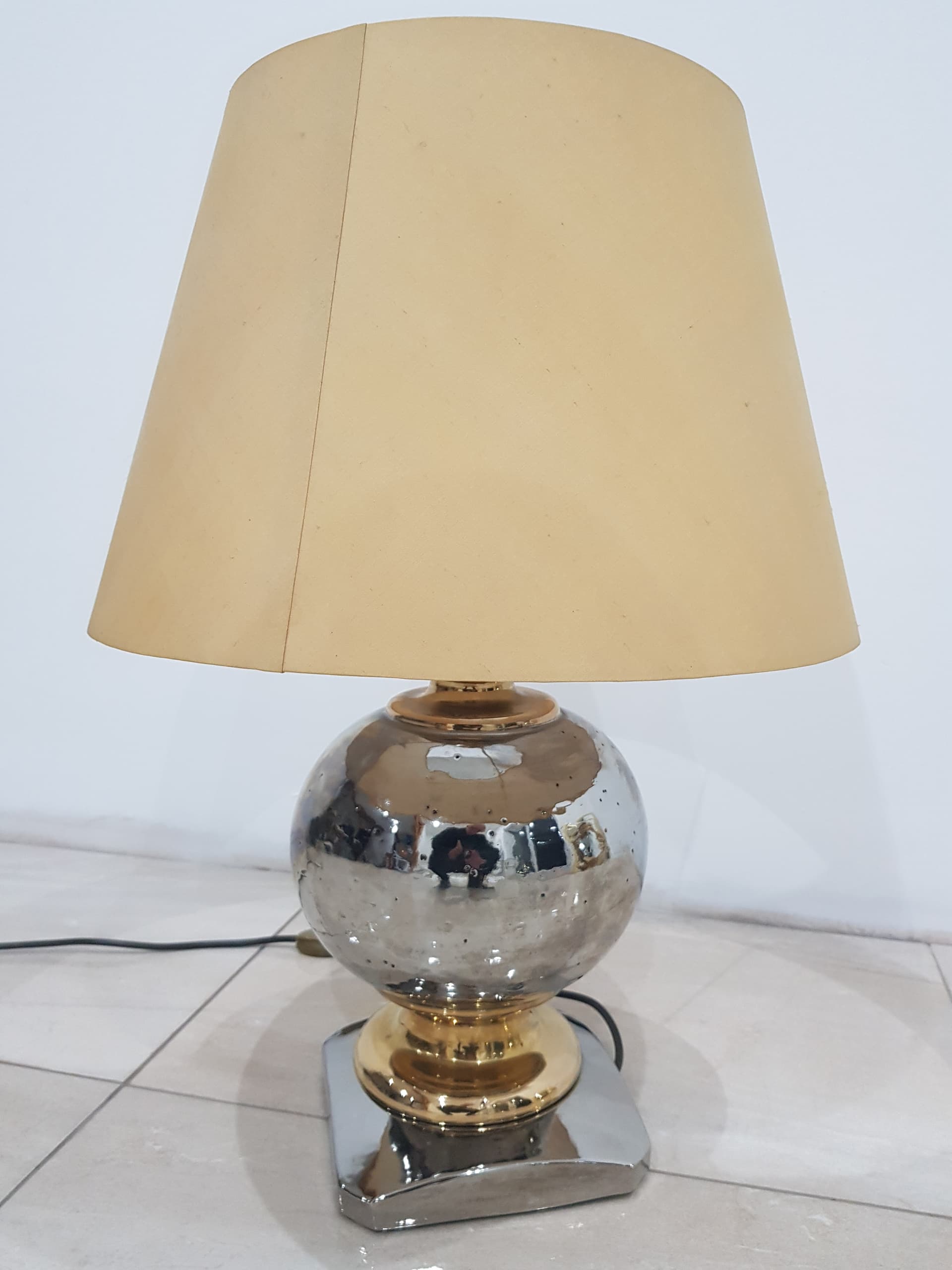 Vintage table lamp, silver, gold, ceramics, metal, Italy, 1960s - 345778