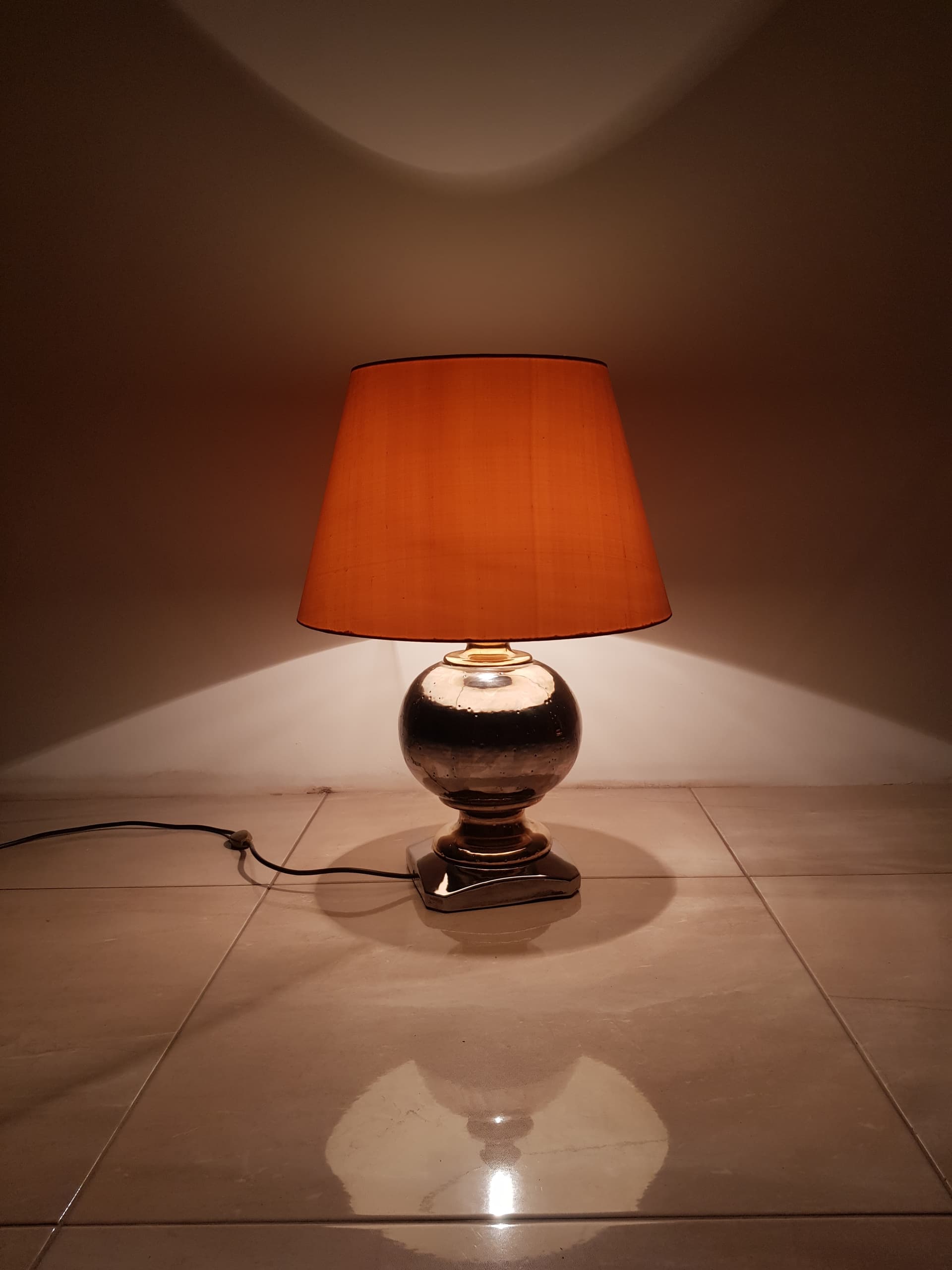 Vintage table lamp, silver, gold, ceramics, metal, Italy, 1960s - 345779