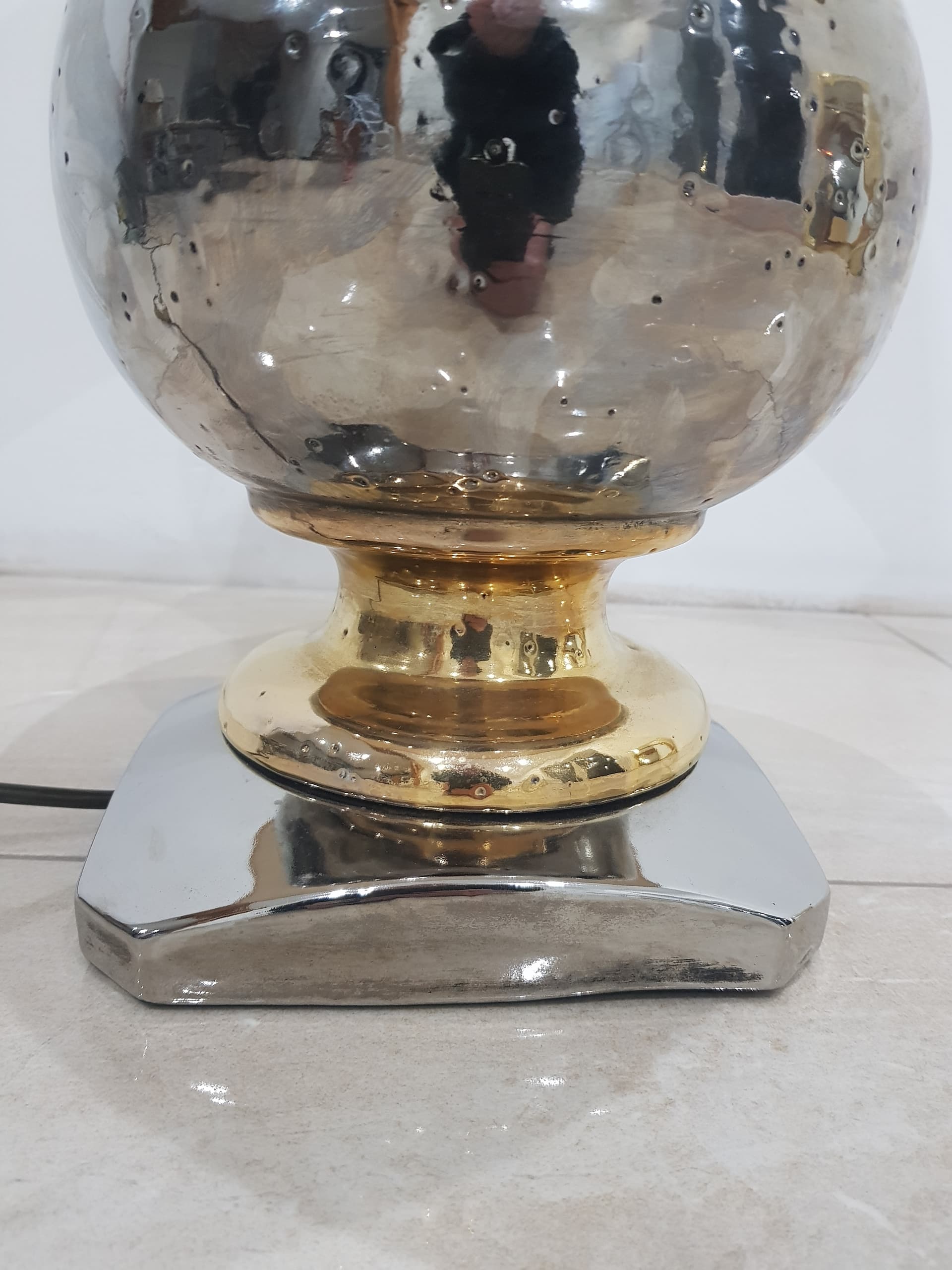 Vintage table lamp, silver, gold, ceramics, metal, Italy, 1960s - 345774
