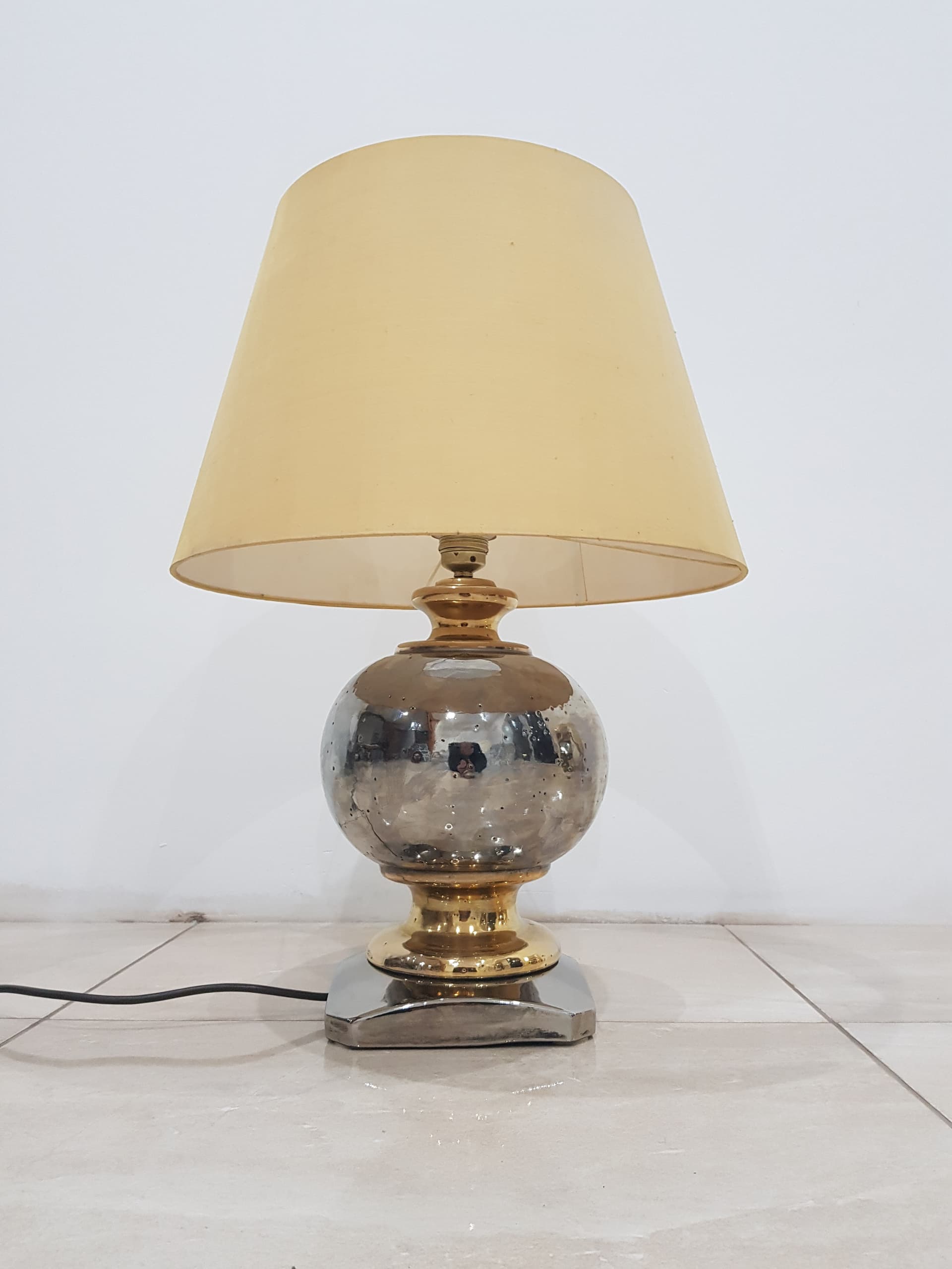 Vintage table lamp, silver, gold, ceramics, metal, Italy, 1960s - 345772