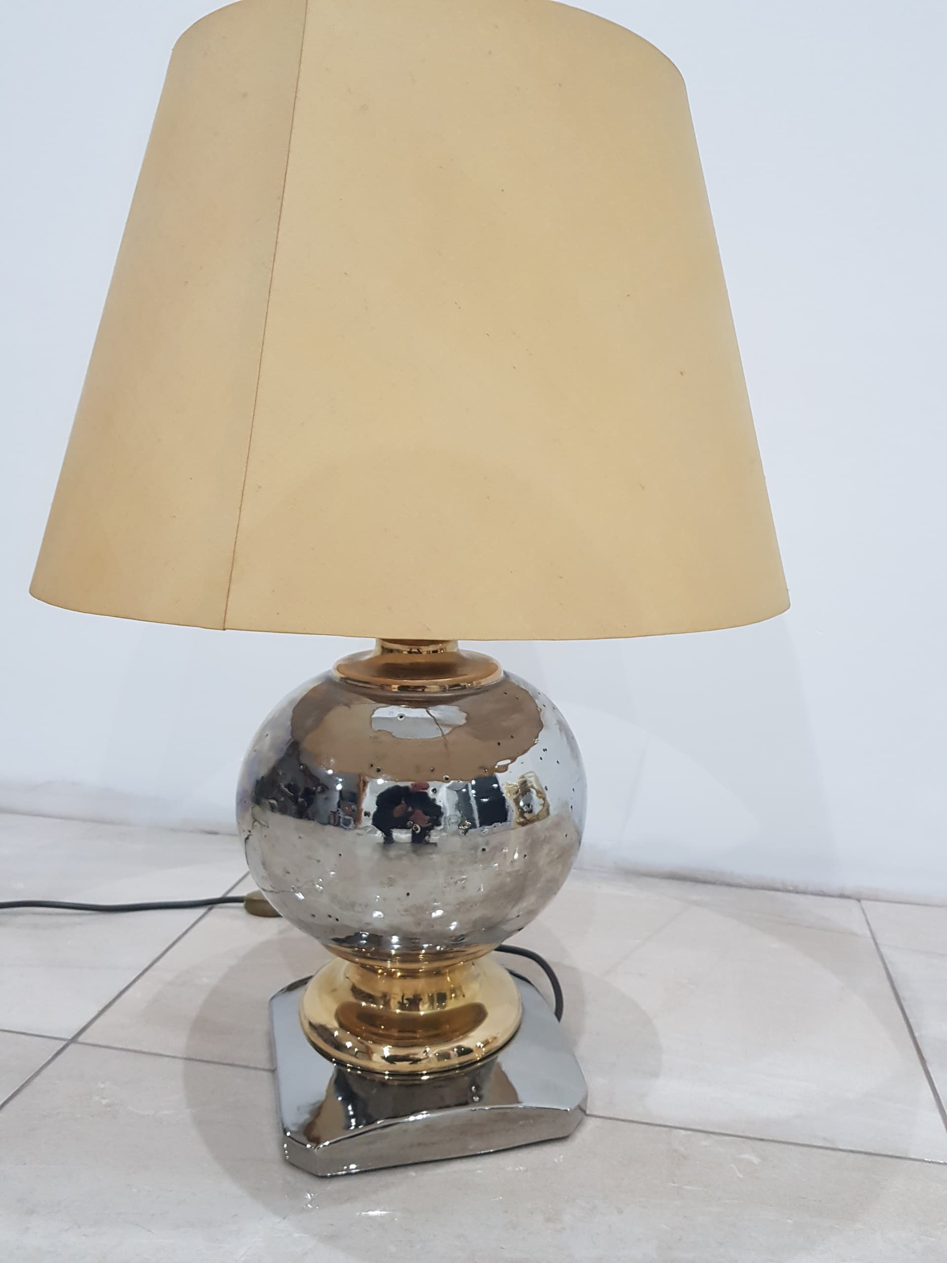 Vintage table lamp, silver, gold, ceramics, metal, Italy, 1960s - 345777