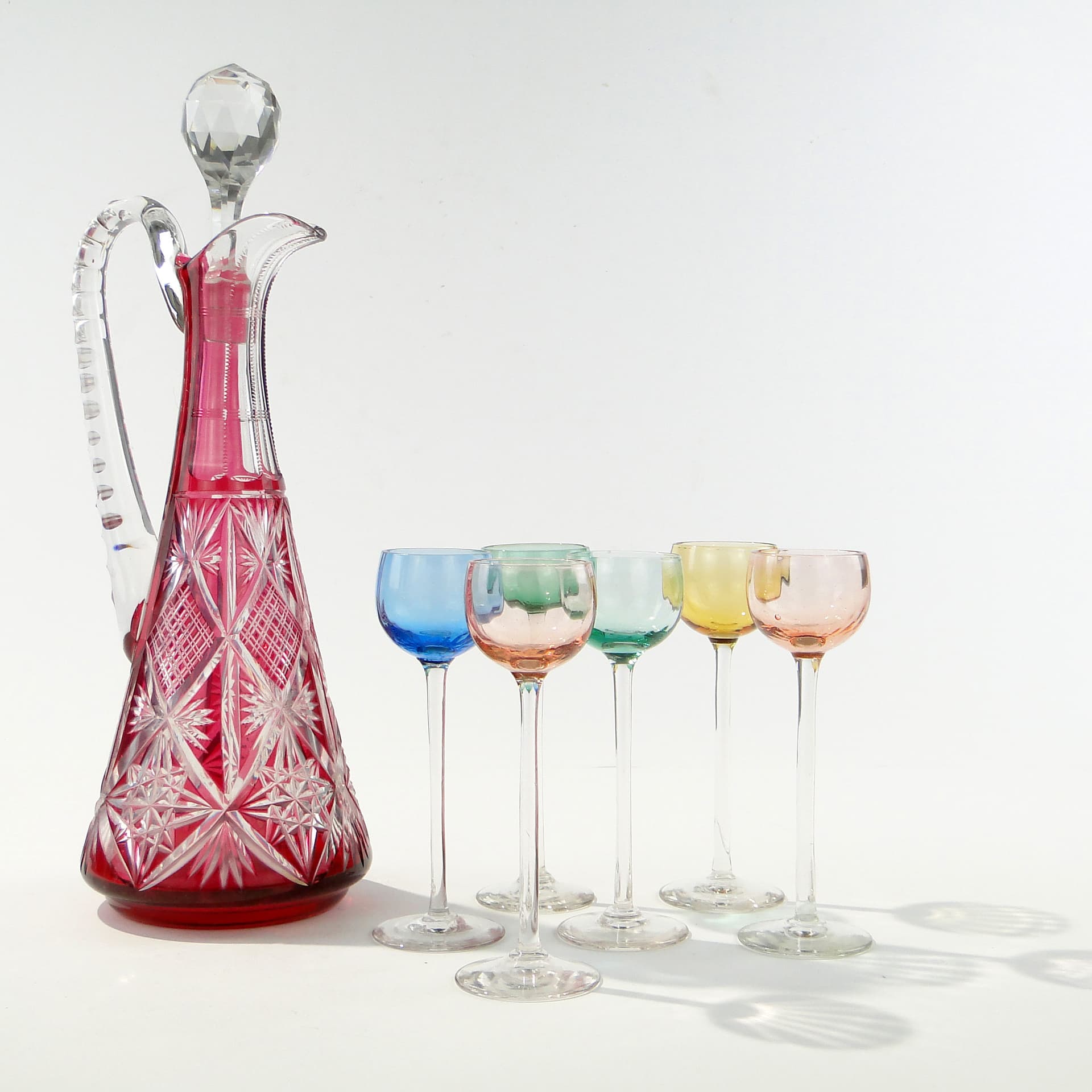 Wine decanter, pink, crystal, Val Saint Lambert, Belgium, 1930s - 345813