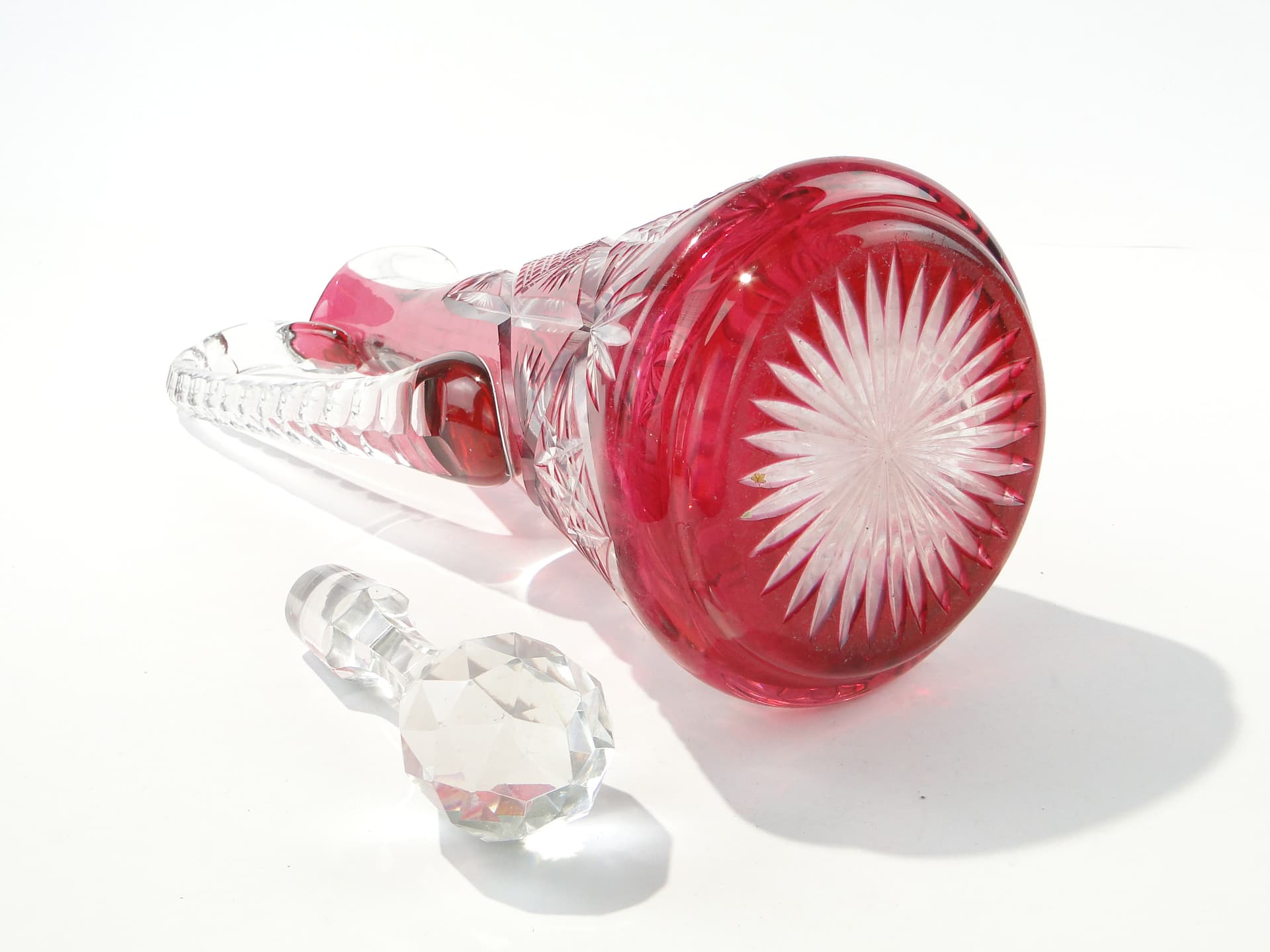 Wine decanter, pink, crystal, Val Saint Lambert, Belgium, 1930s - 345812