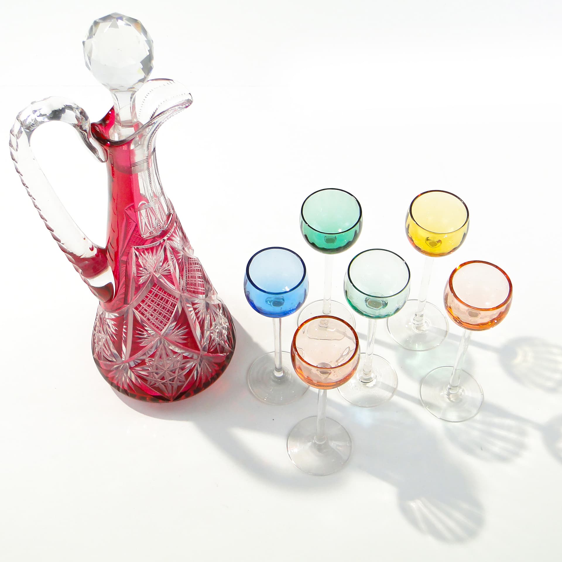 Wine decanter, pink, crystal, Val Saint Lambert, Belgium, 1930s - 345814