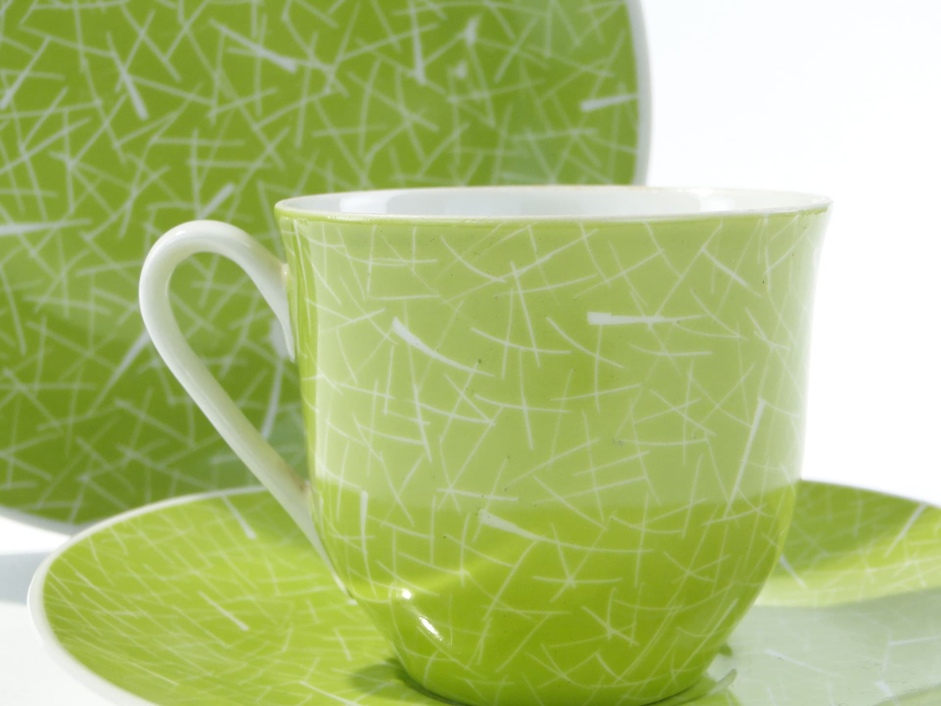 Breakfast set, lime green, porcelain, by L. Pokora, Poland, 1950s - 345826
