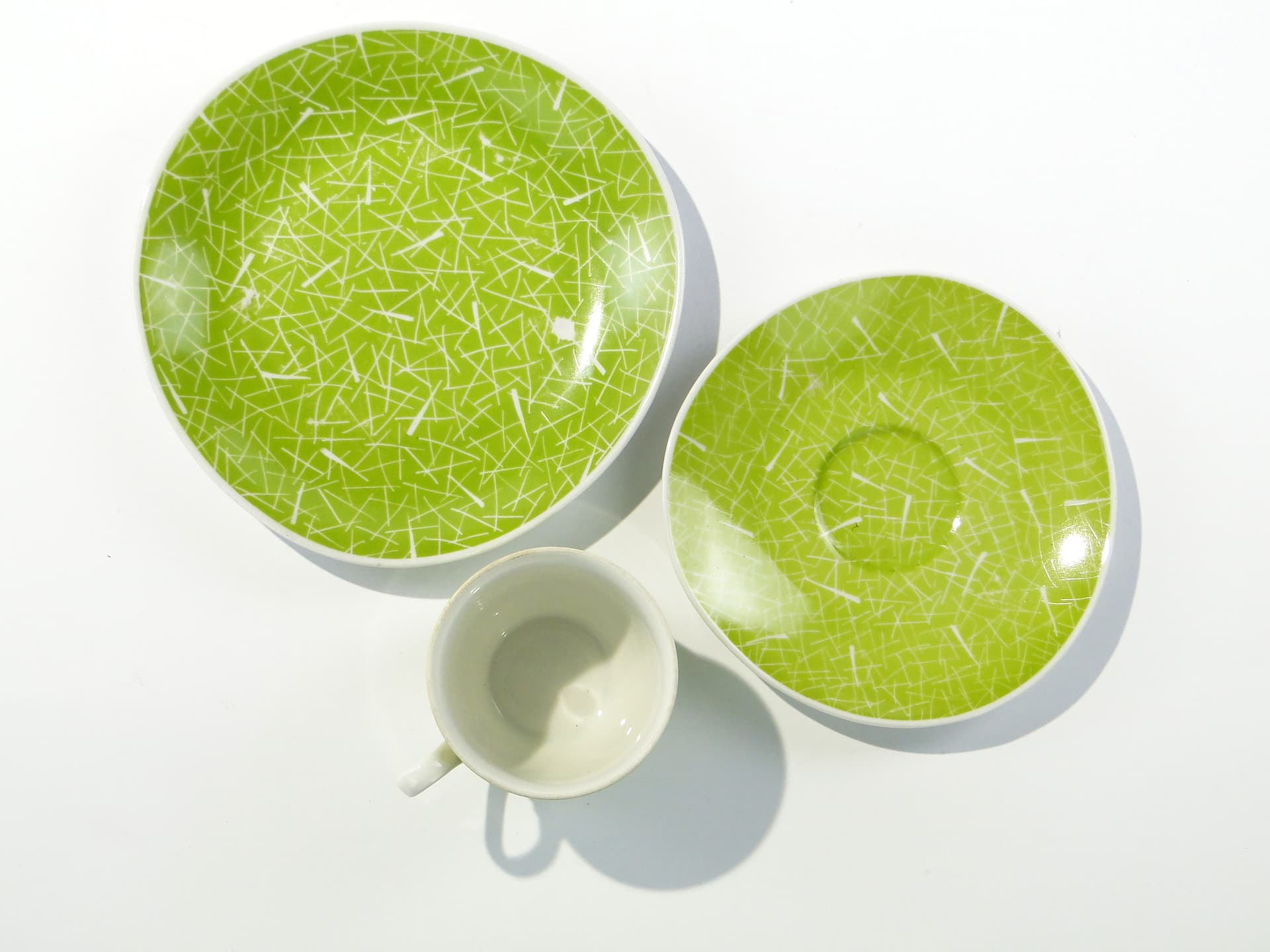 Breakfast set, lime green, porcelain, by L. Pokora, Poland, 1950s - 345830