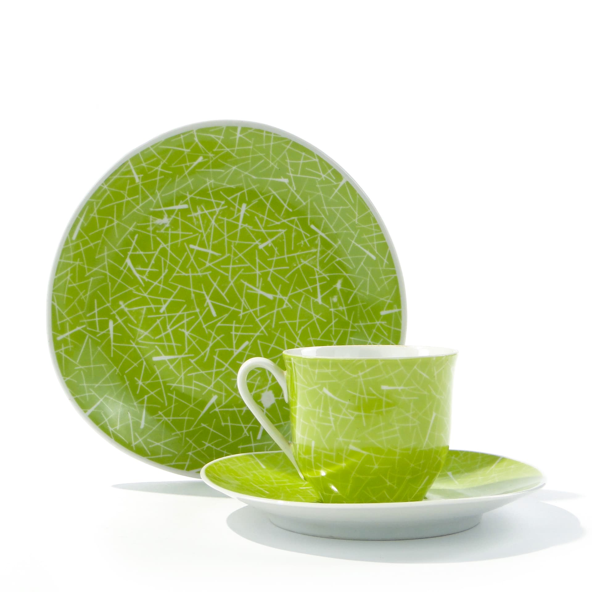 Breakfast set, lime green, porcelain, by L. Pokora, Poland, 1950s - 345827