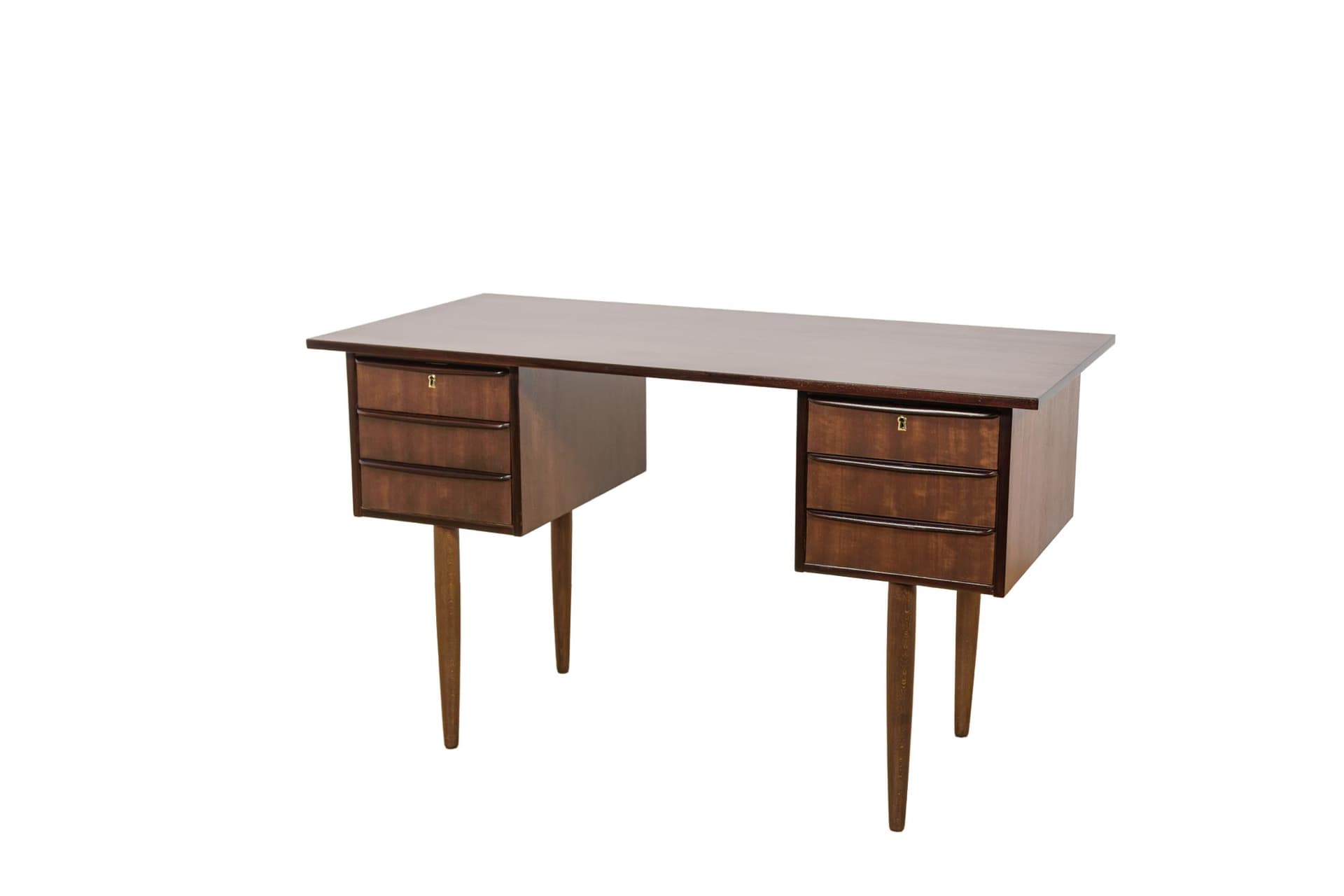 Freestanding desk, brown teak mahogany, Denmark, 1960s.