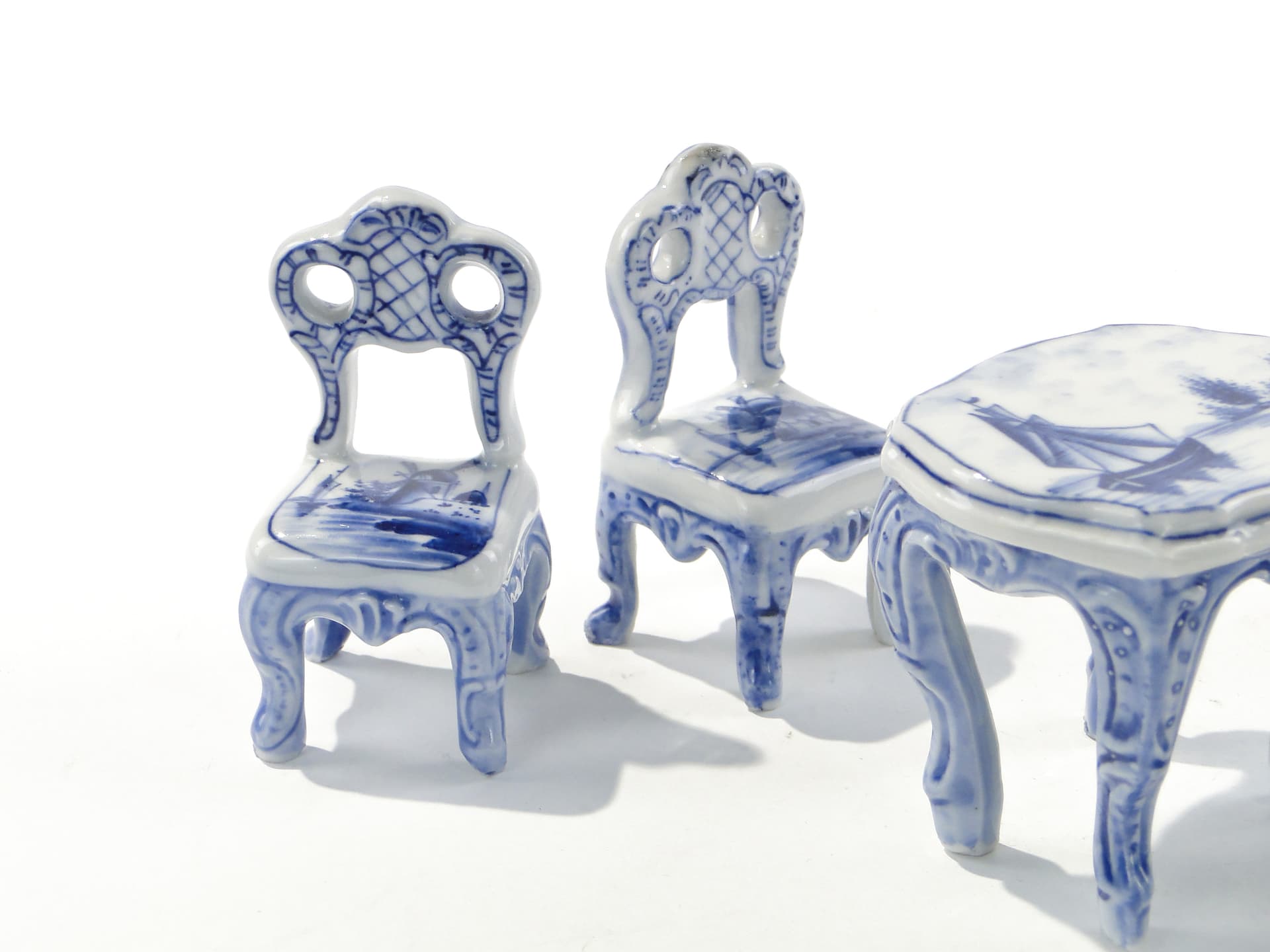 Miniature Salon Set, Louis Philippe Style, white blue, porcelain, early 20th century - 345916