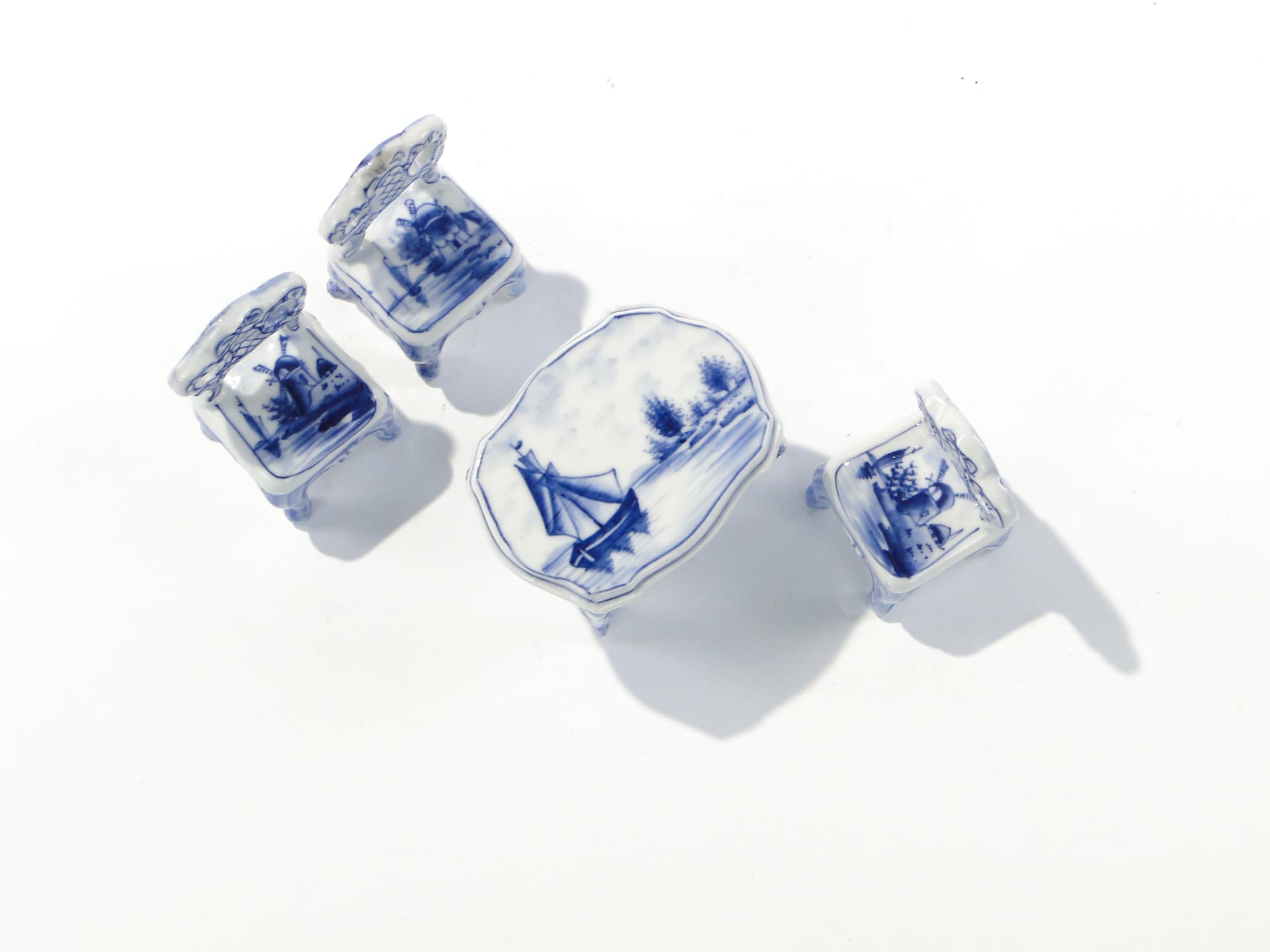 Miniature Salon Set, Louis Philippe Style, white blue, porcelain, early 20th century - 345923