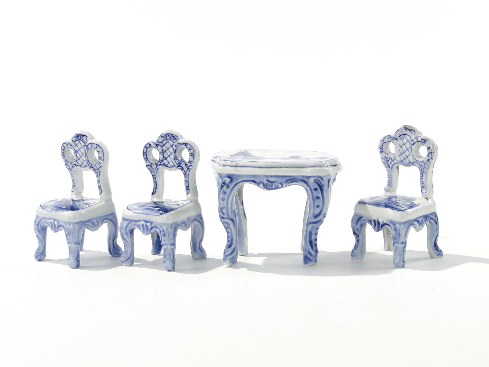 Miniature Salon Set, Louis Philippe Style, white blue, porcelain, early 20th century - 345919