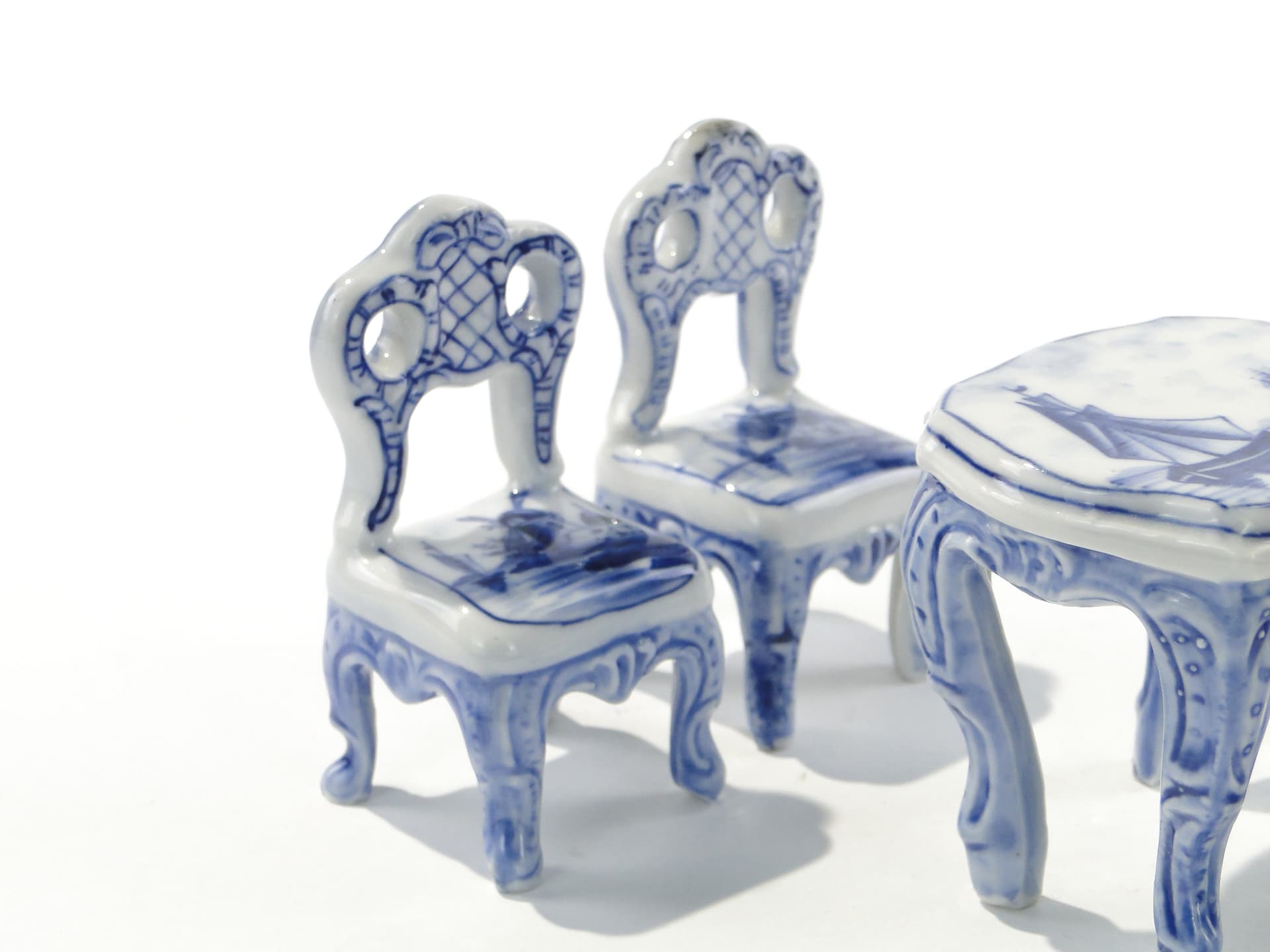 Miniature Salon Set, Louis Philippe Style, white blue, porcelain, early 20th century - 345915