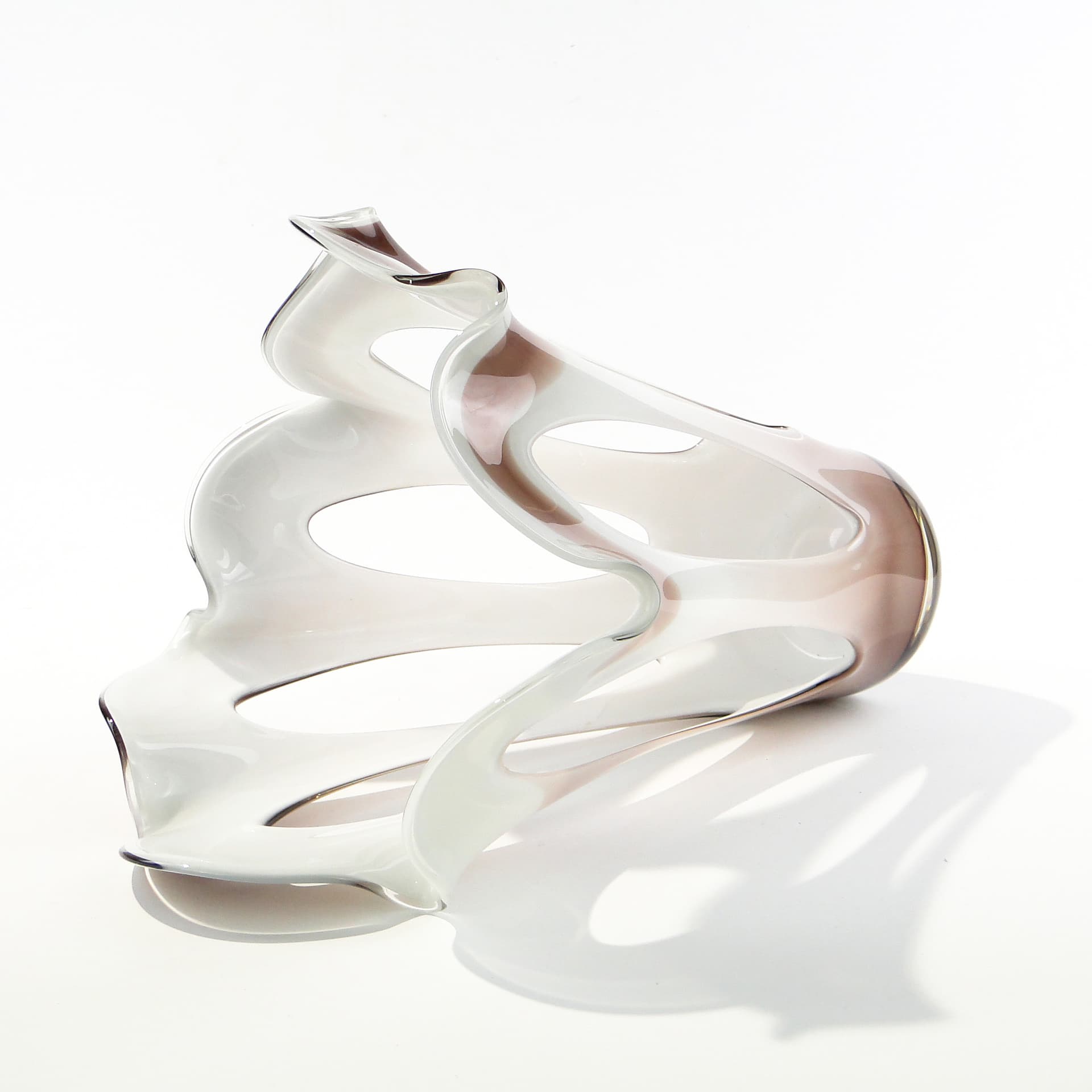 Decorative basket, brown white glass, Józefina Glassworks, Poland, 1970s. - 345941