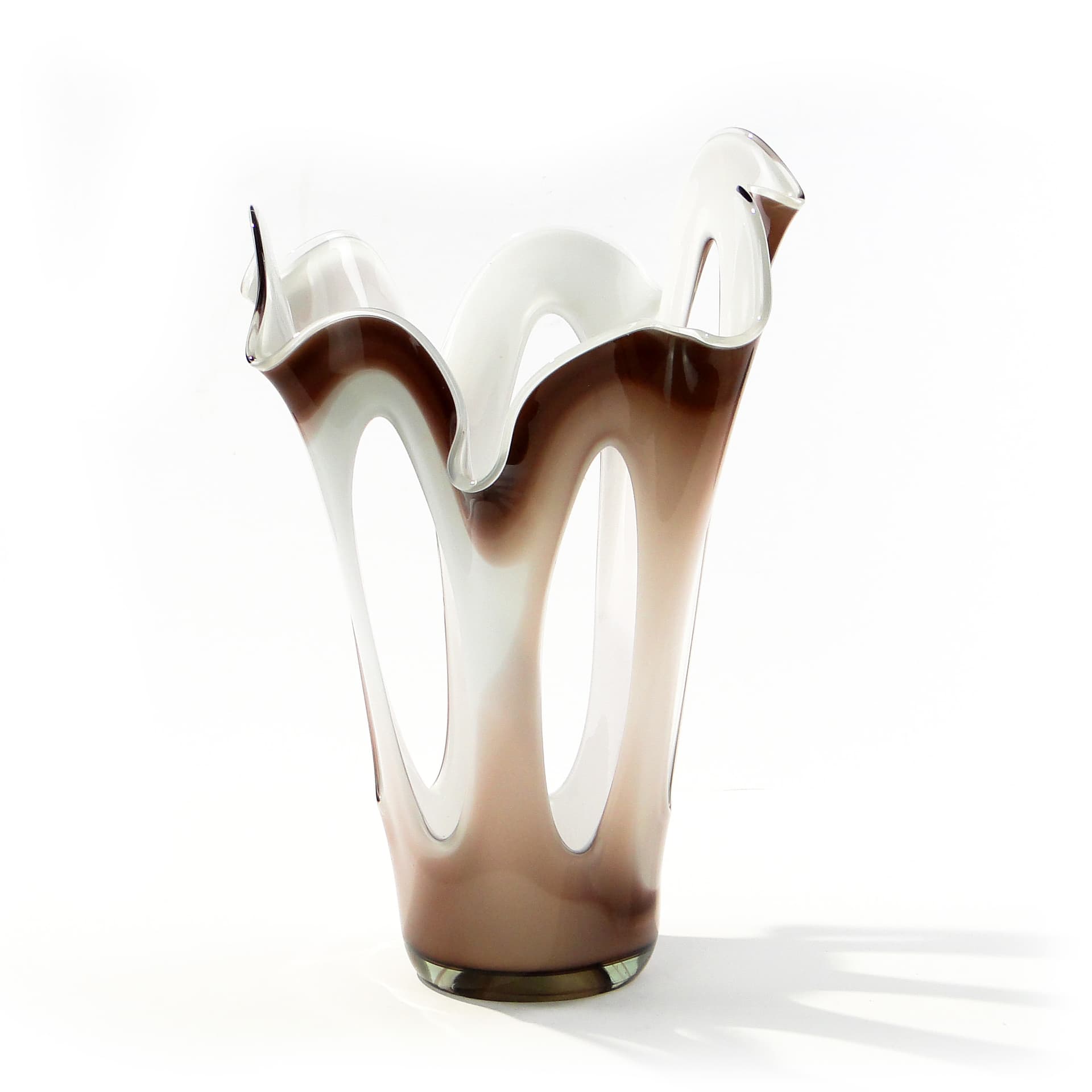 Decorative basket, brown white glass, Józefina Glassworks, Poland, 1970s. - 345935