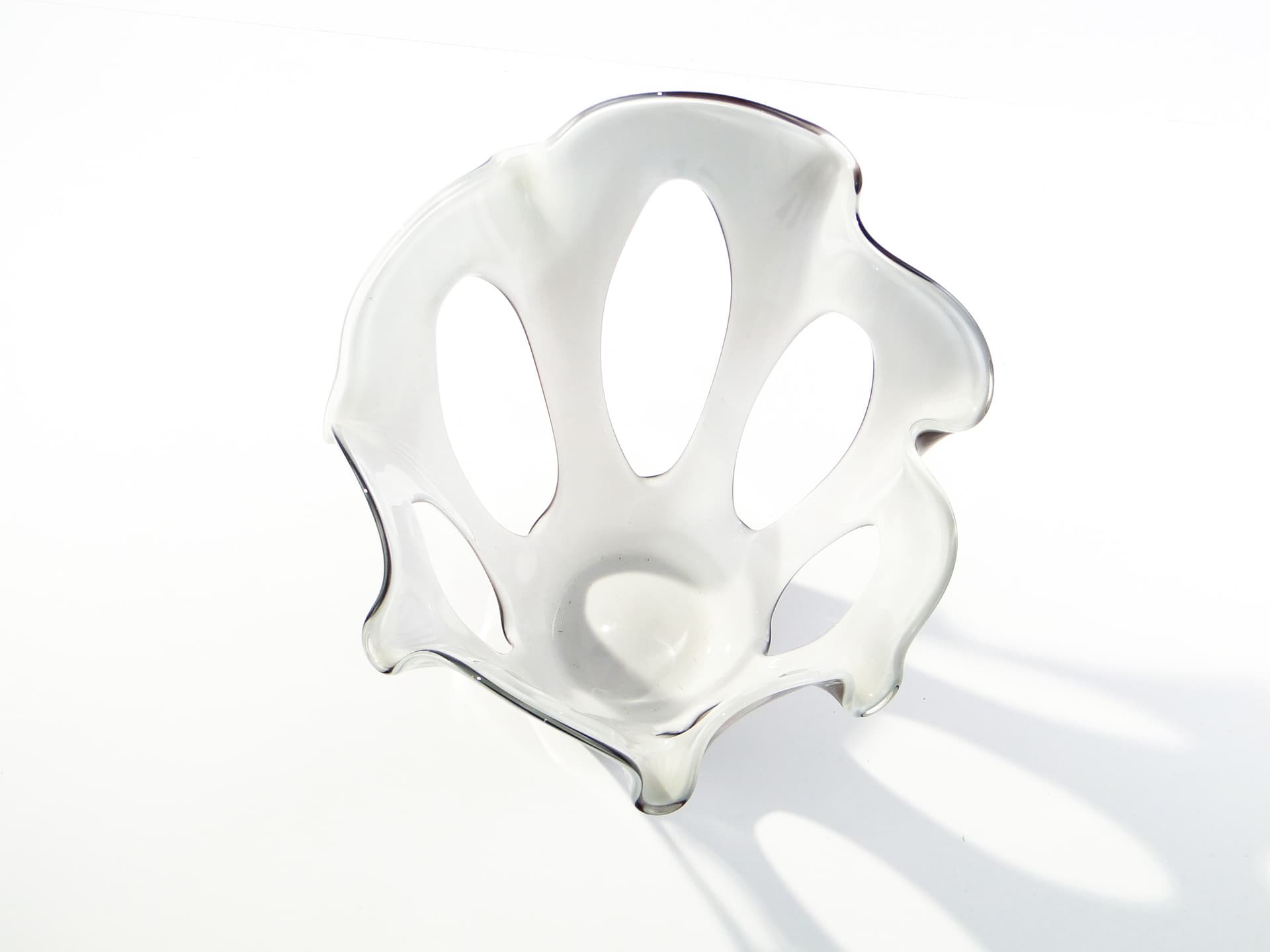 Decorative basket, brown white glass, Józefina Glassworks, Poland, 1970s. - 345939