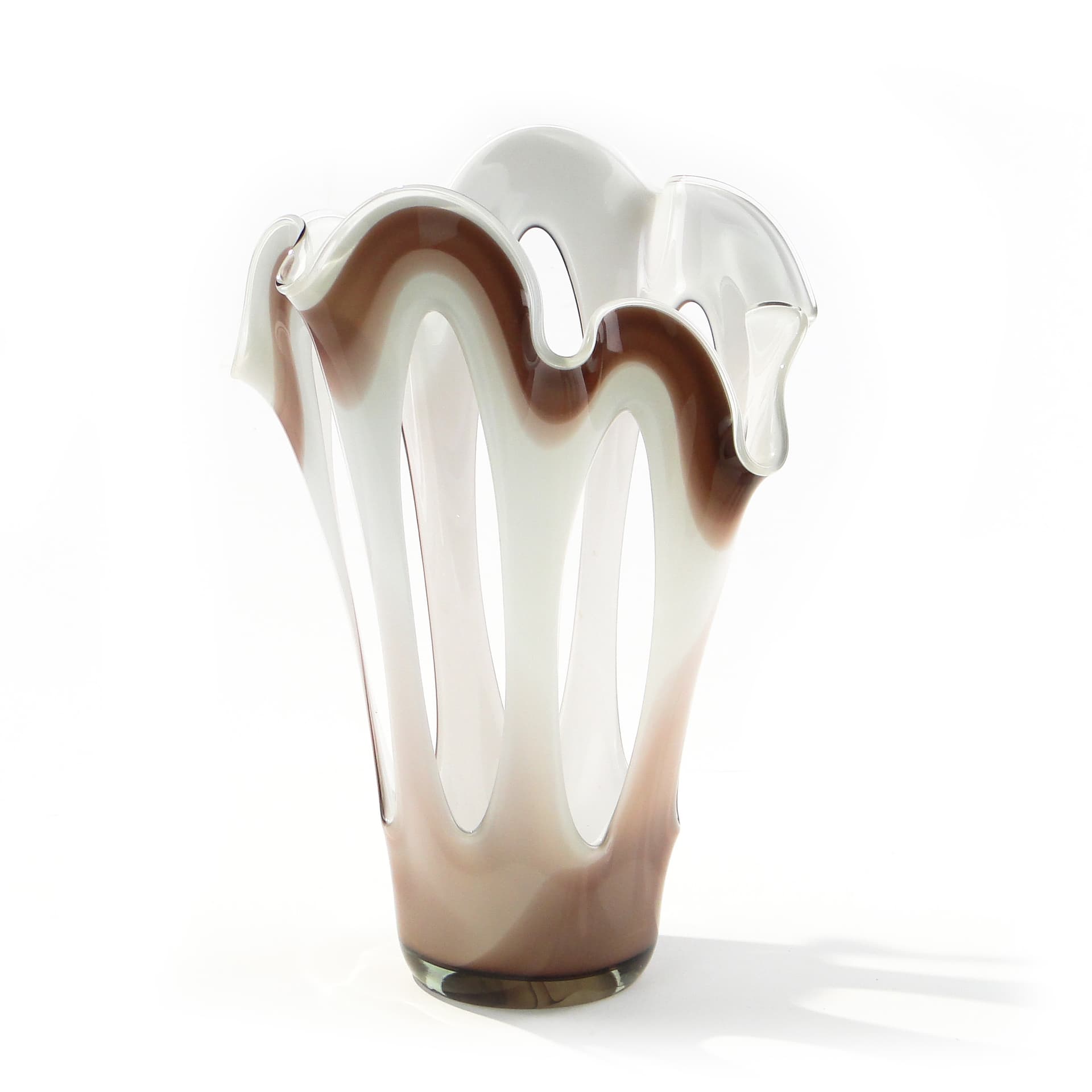 Decorative basket, brown white glass, Józefina Glassworks, Poland, 1970s. - 345936