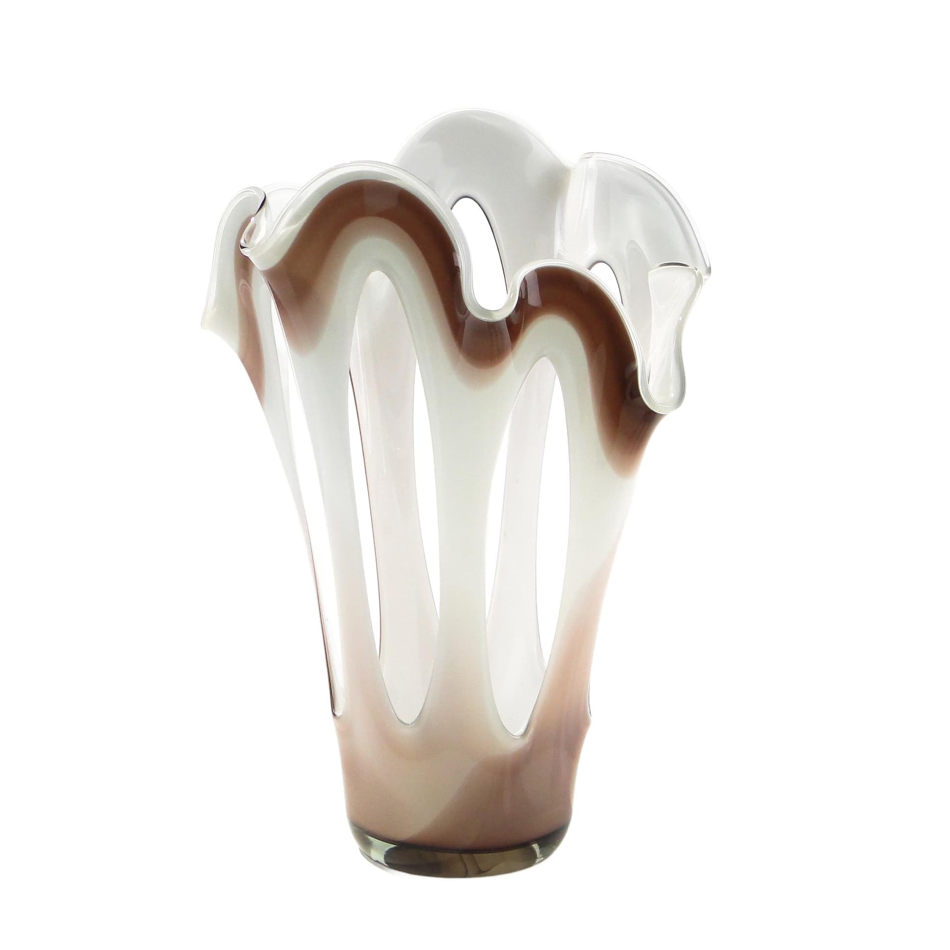 Decorative basket, brown white glass, Józefina Glassworks, Poland, 1970s.