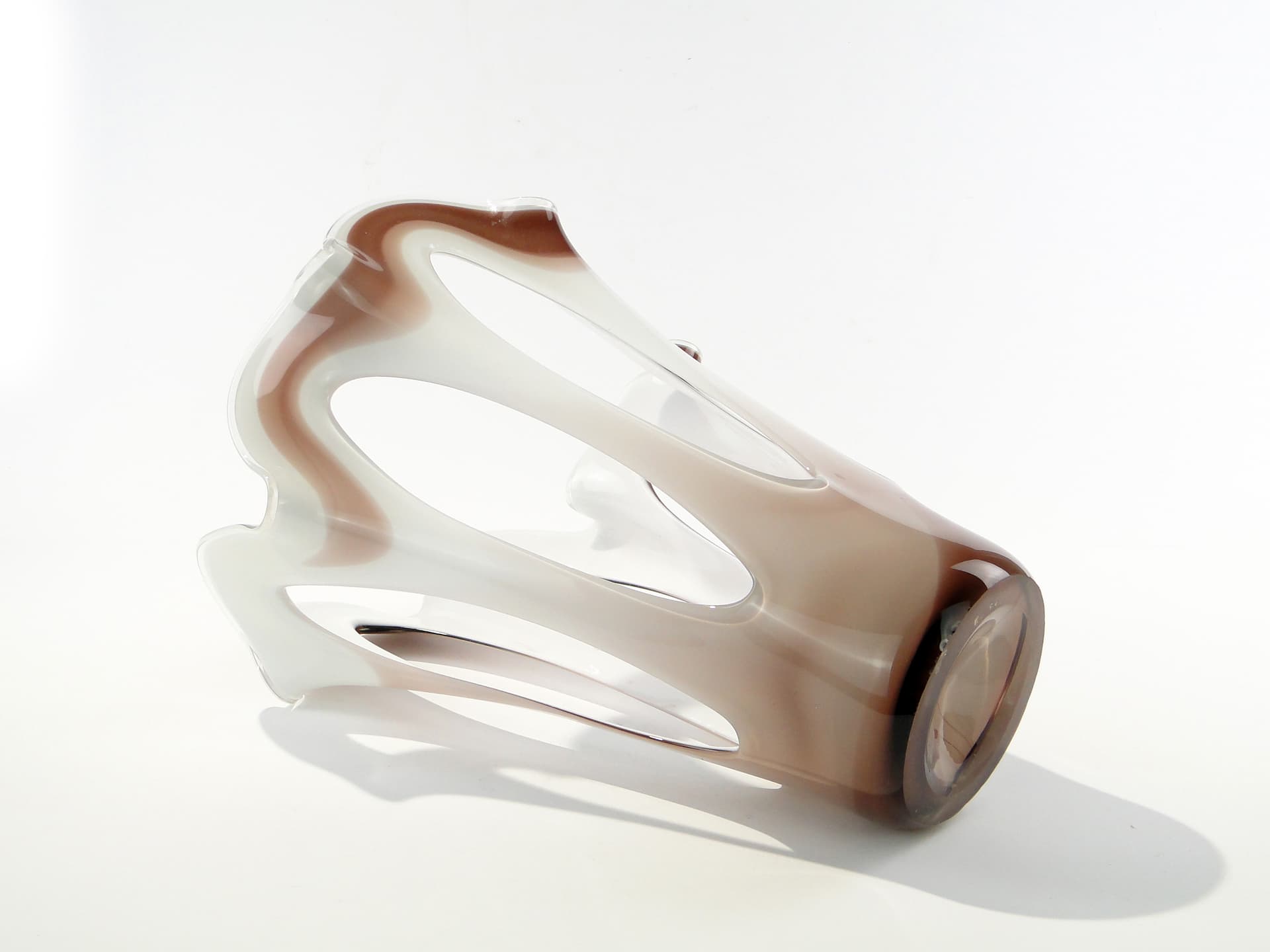 Decorative basket, brown white glass, Józefina Glassworks, Poland, 1970s. - 345934