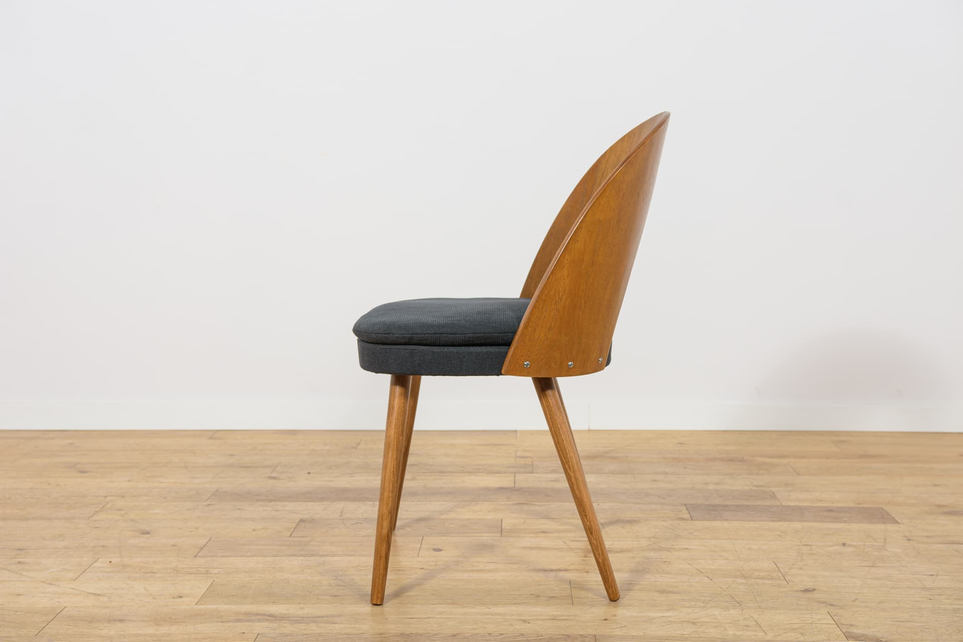 Set of six chairs, oak brown, beech brown, black fabric, by A. Suman, Tatra Nabytok, Czechoslovakia, 1960s. - 347269