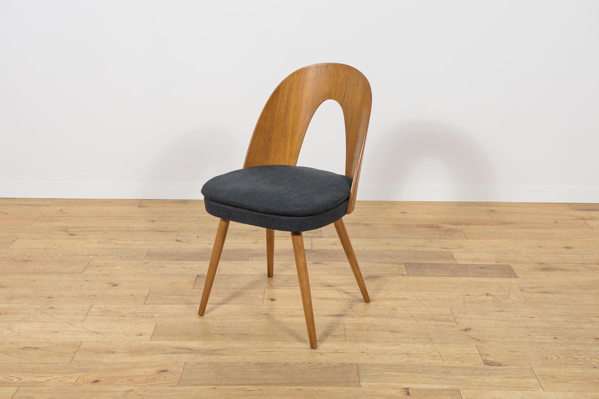 Set of six chairs, oak brown, beech brown, black fabric, by A. Suman, Tatra Nabytok, Czechoslovakia, 1960s. - 347267