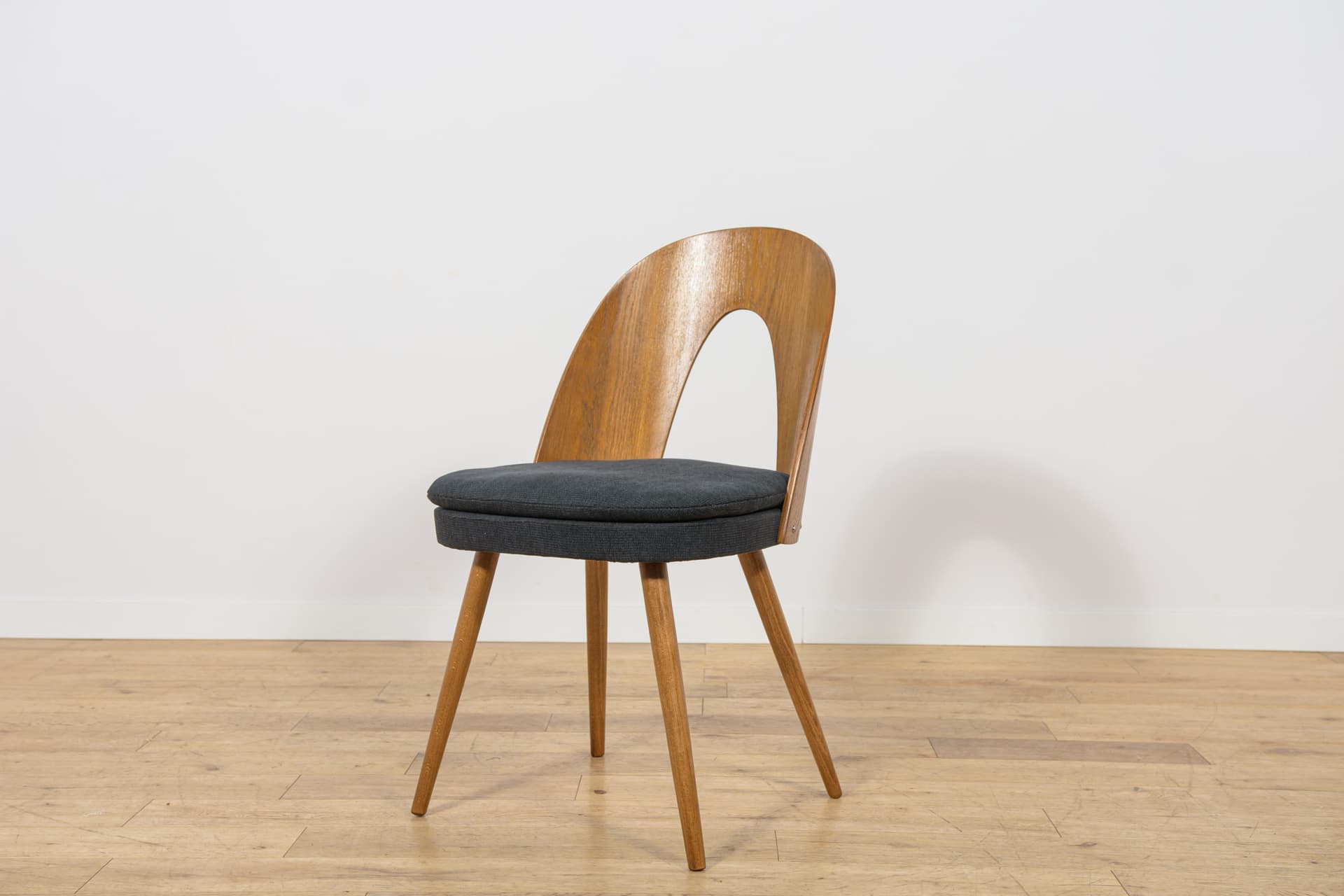 Set of six chairs, oak brown, beech brown, black fabric, by A. Suman, Tatra Nabytok, Czechoslovakia, 1960s. - 347268