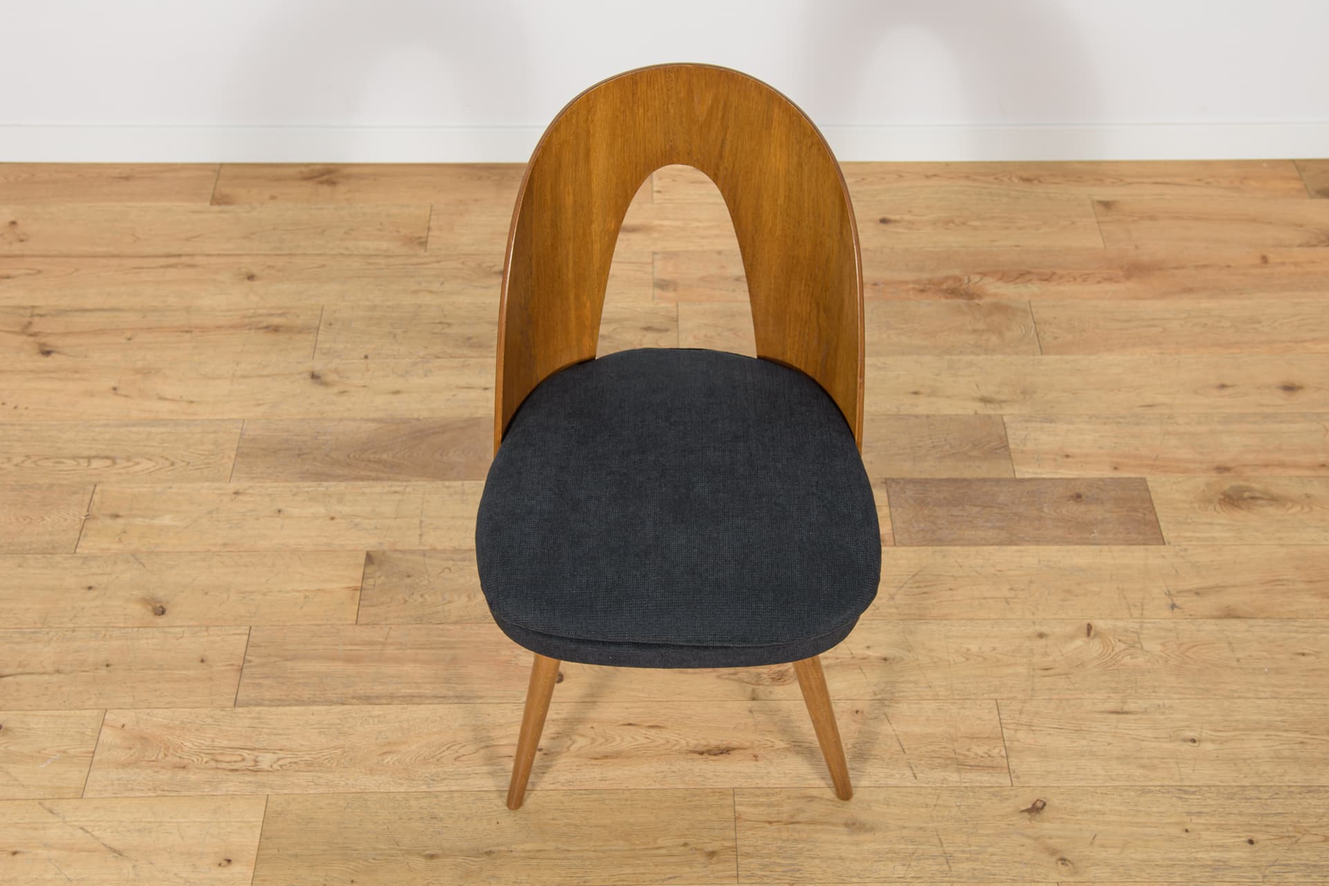 Set of six chairs, oak brown, beech brown, black fabric, by A. Suman, Tatra Nabytok, Czechoslovakia, 1960s. - 347263