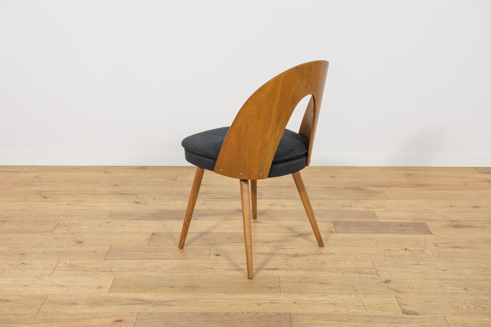 Set of six chairs, oak brown, beech brown, black fabric, by A. Suman, Tatra Nabytok, Czechoslovakia, 1960s. - 347270