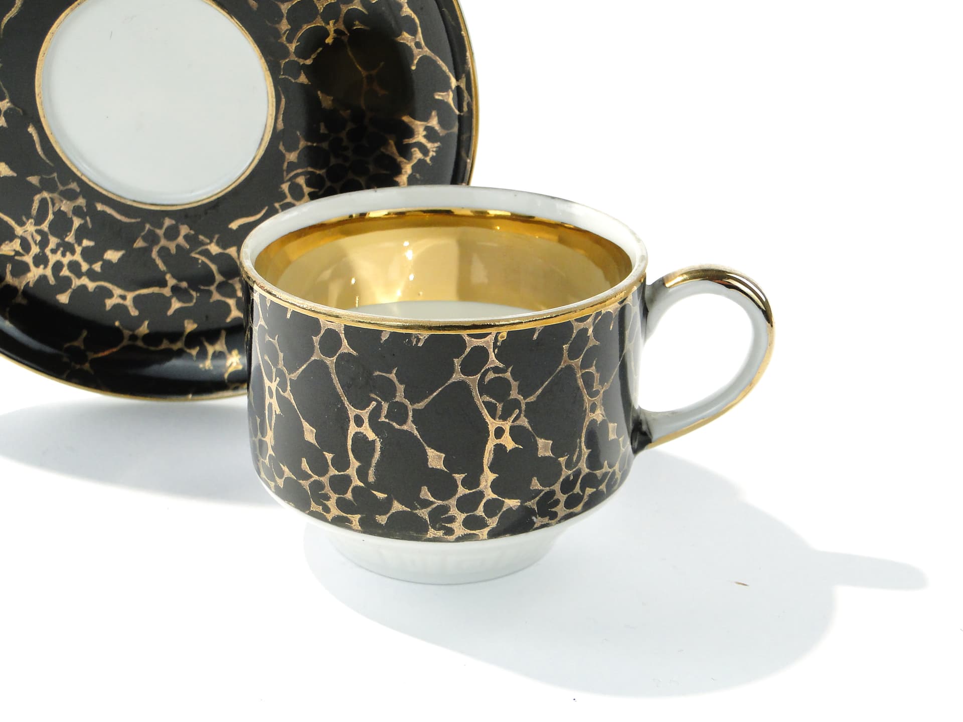 Cup Ada, white black gold porcelain, by W. Potacki, Ćmielów, Poland, 1960s - 346003