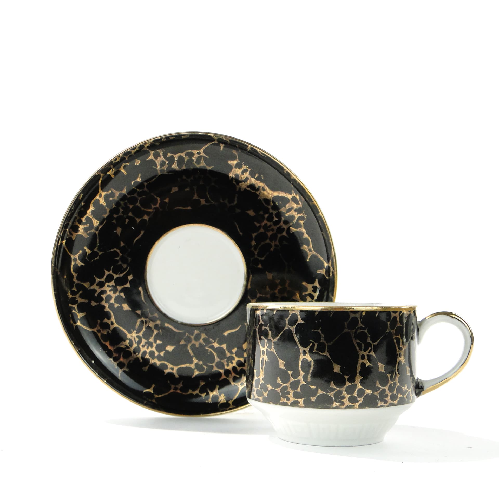 Cup Ada, white black gold porcelain, by W. Potacki, Ćmielów, Poland, 1960s - 345995