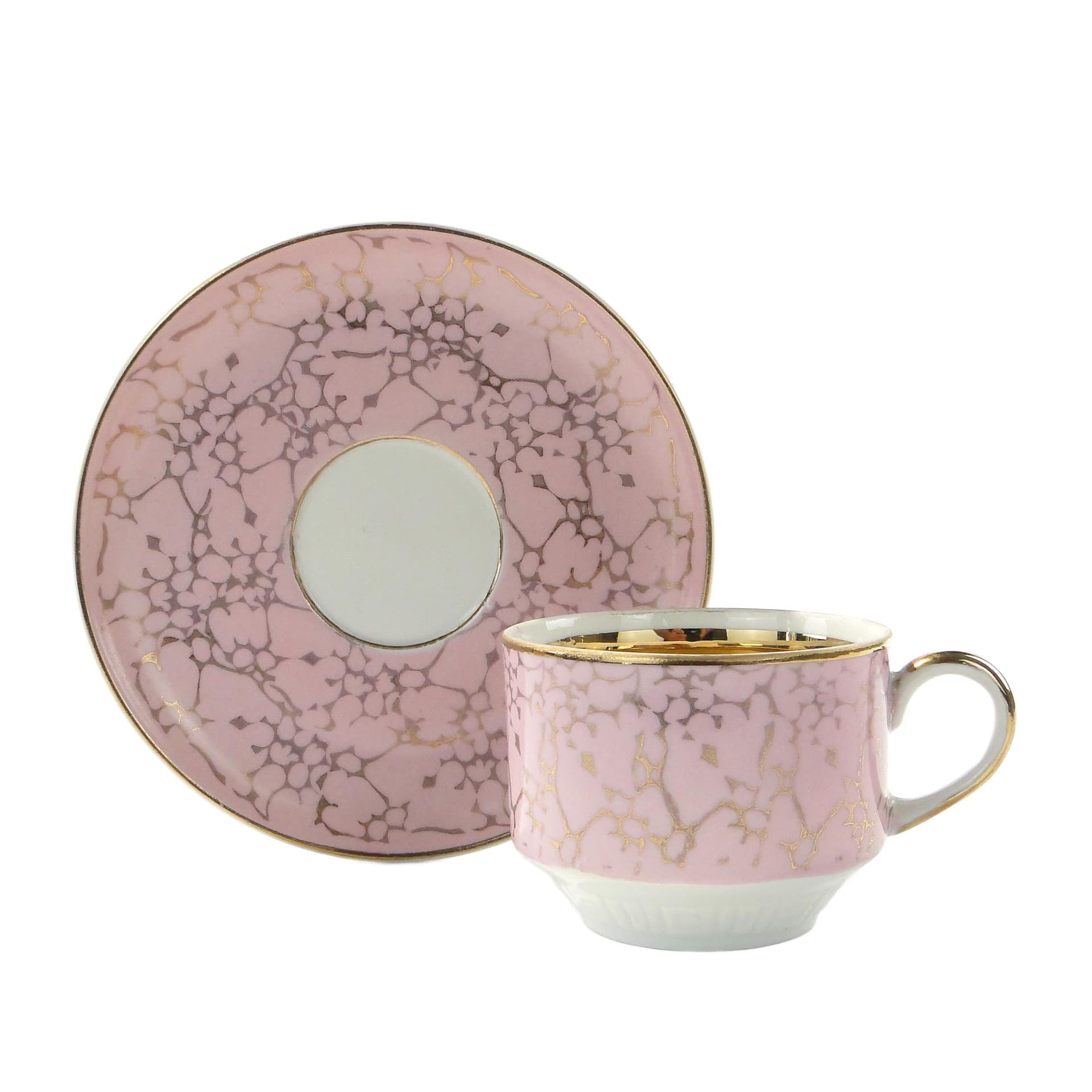 Cup Ada, pink, gold-plated porcelain, by W. Potacki, Ćmielów, Poland, 1960s.
