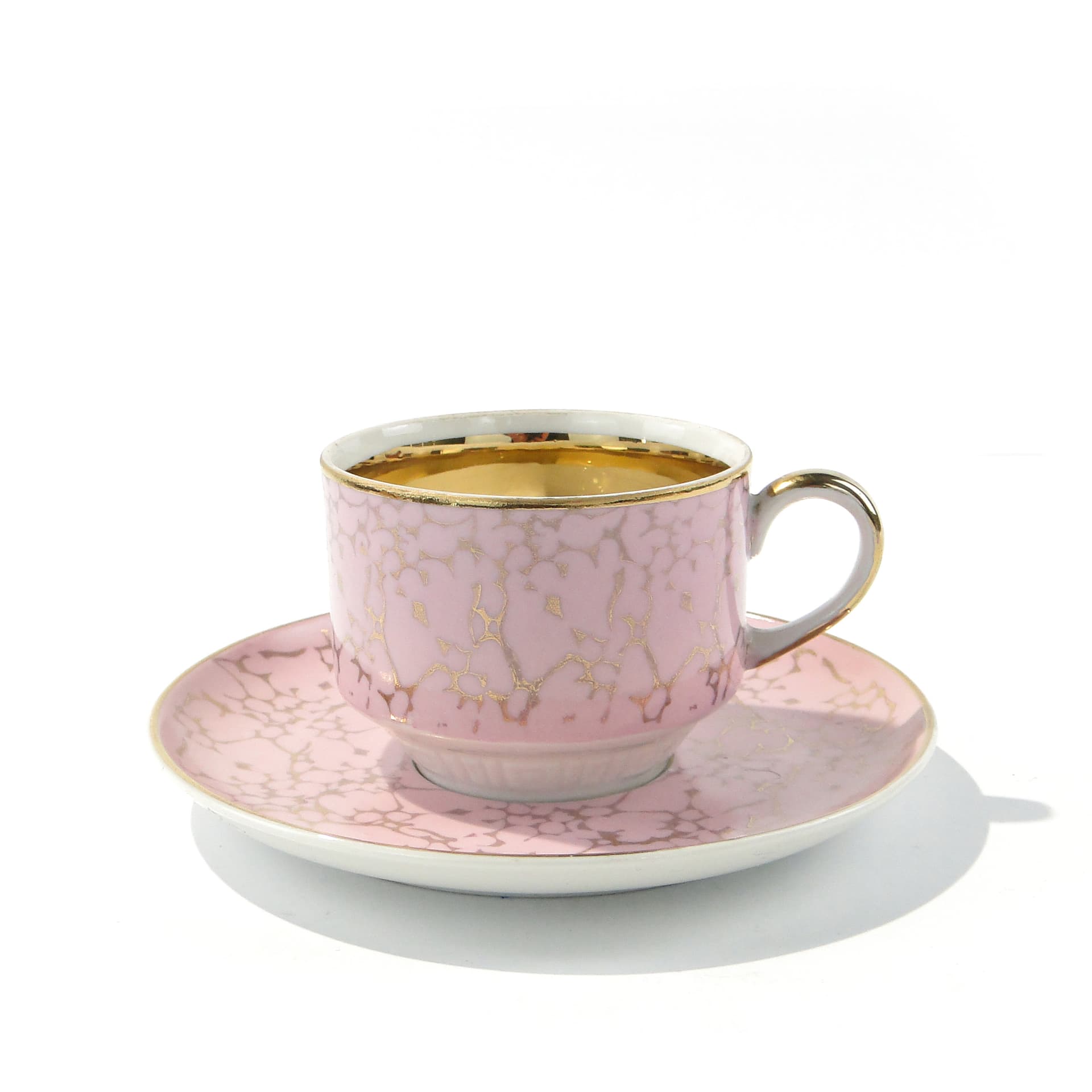 Cup Ada, pink, gold-plated porcelain, by W. Potacki, Ćmielów, Poland, 1960s. - 346021